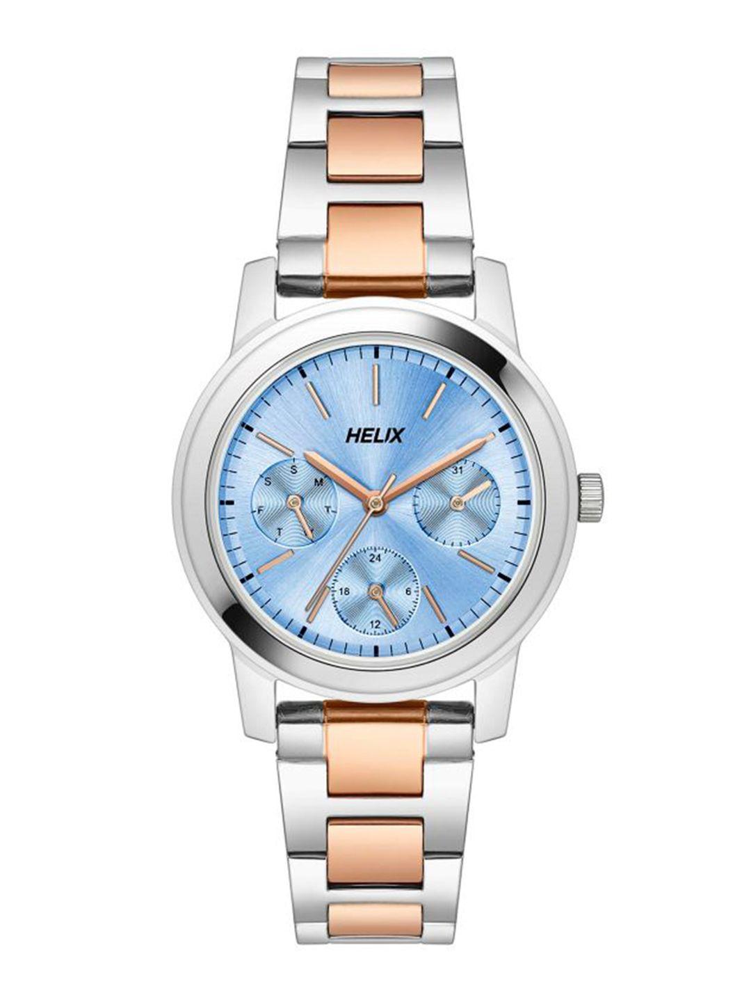 Helix Women Blue Brass Dial & Multicoloured Stainless Steel Bracelet Style Straps Analogue Watch