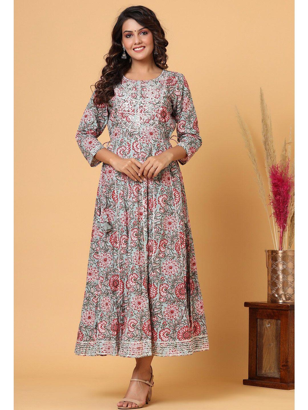 kaajh-grey-&-pink-cotton-round-neck-embroidered-floral-ethnic-dress