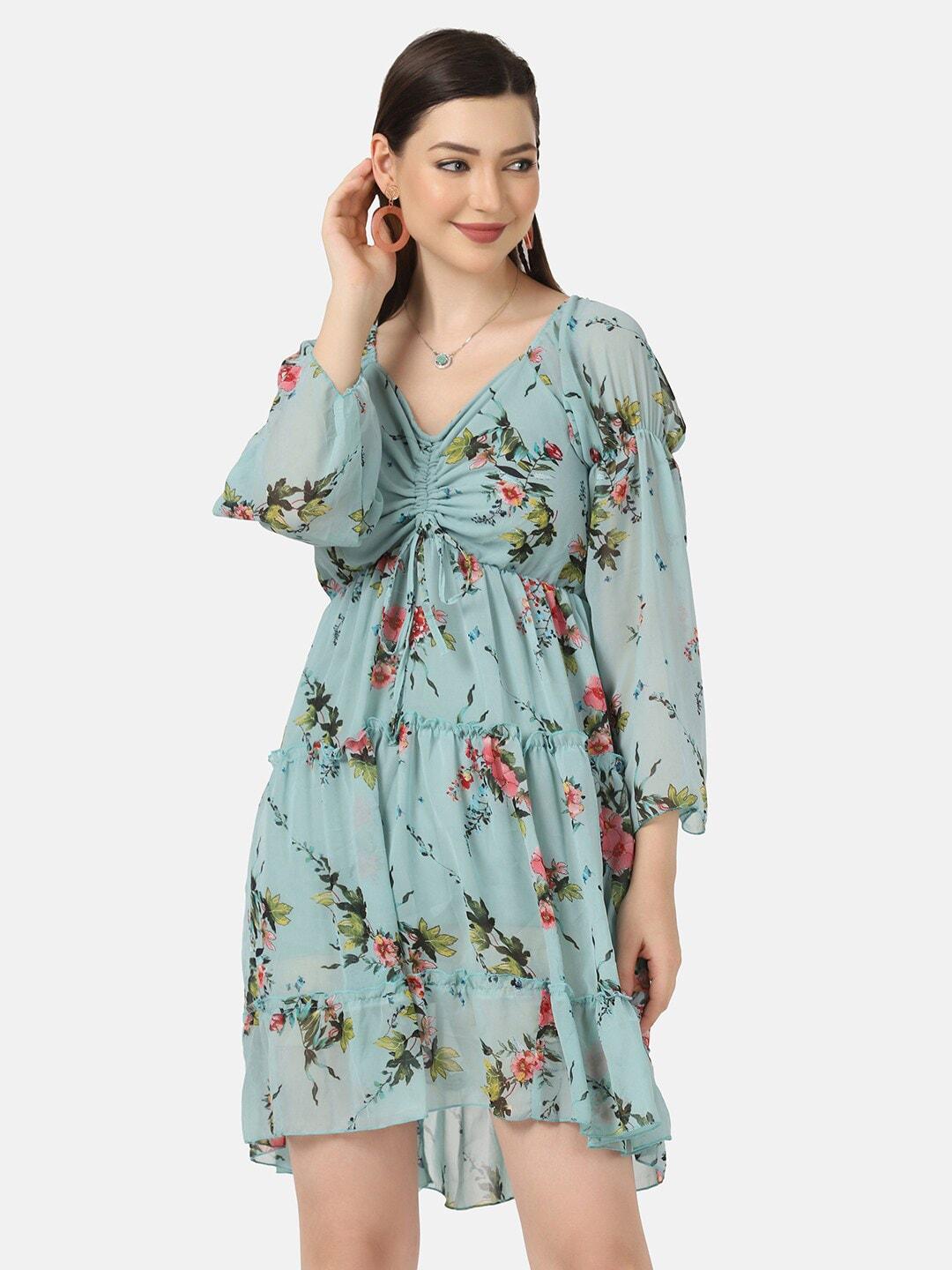 buy-new-trend-women-blue-floral-georgette-dress