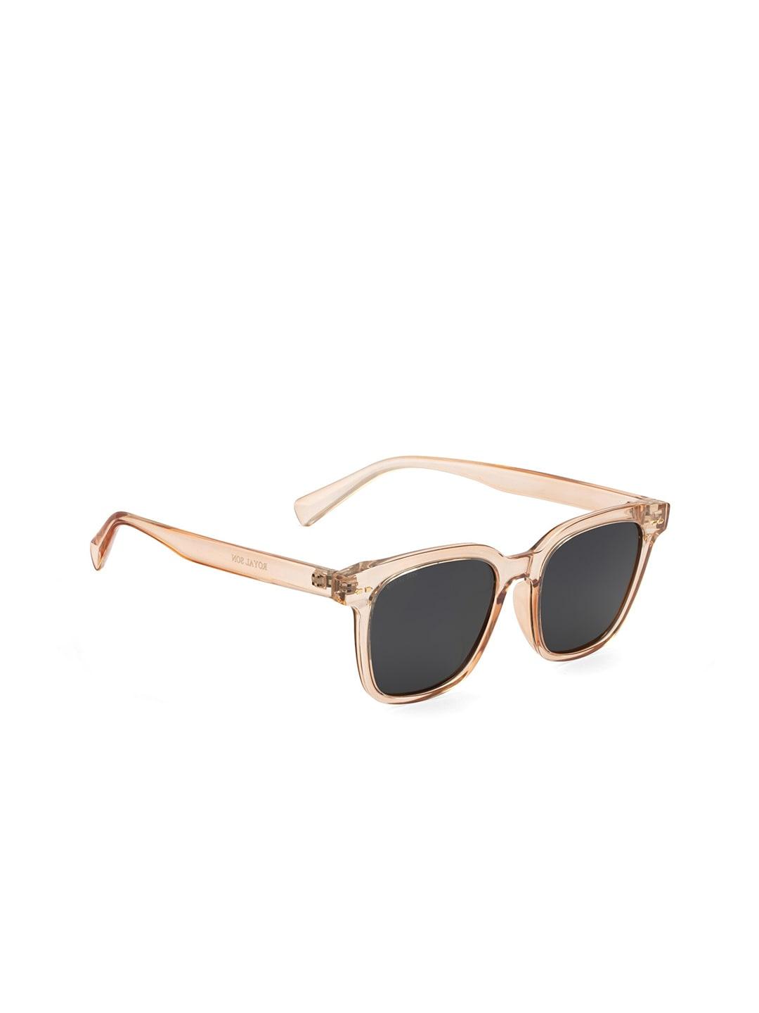 ROYAL SON Unisex Black Lens & Brown Square Sunglasses with Polarised Lens