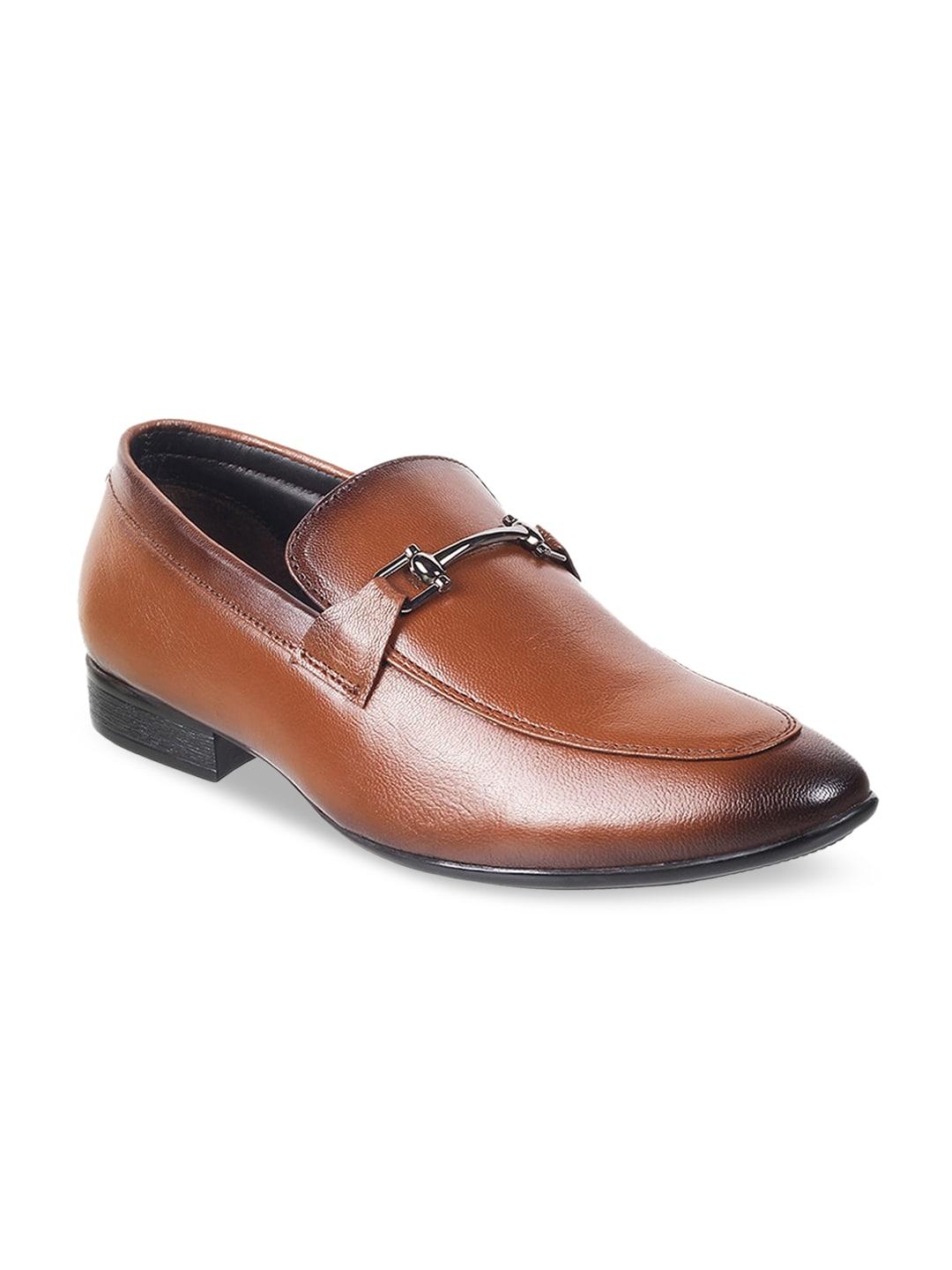 Mochi Men Tan Brown Solid Leather Loafers Formal Shoes