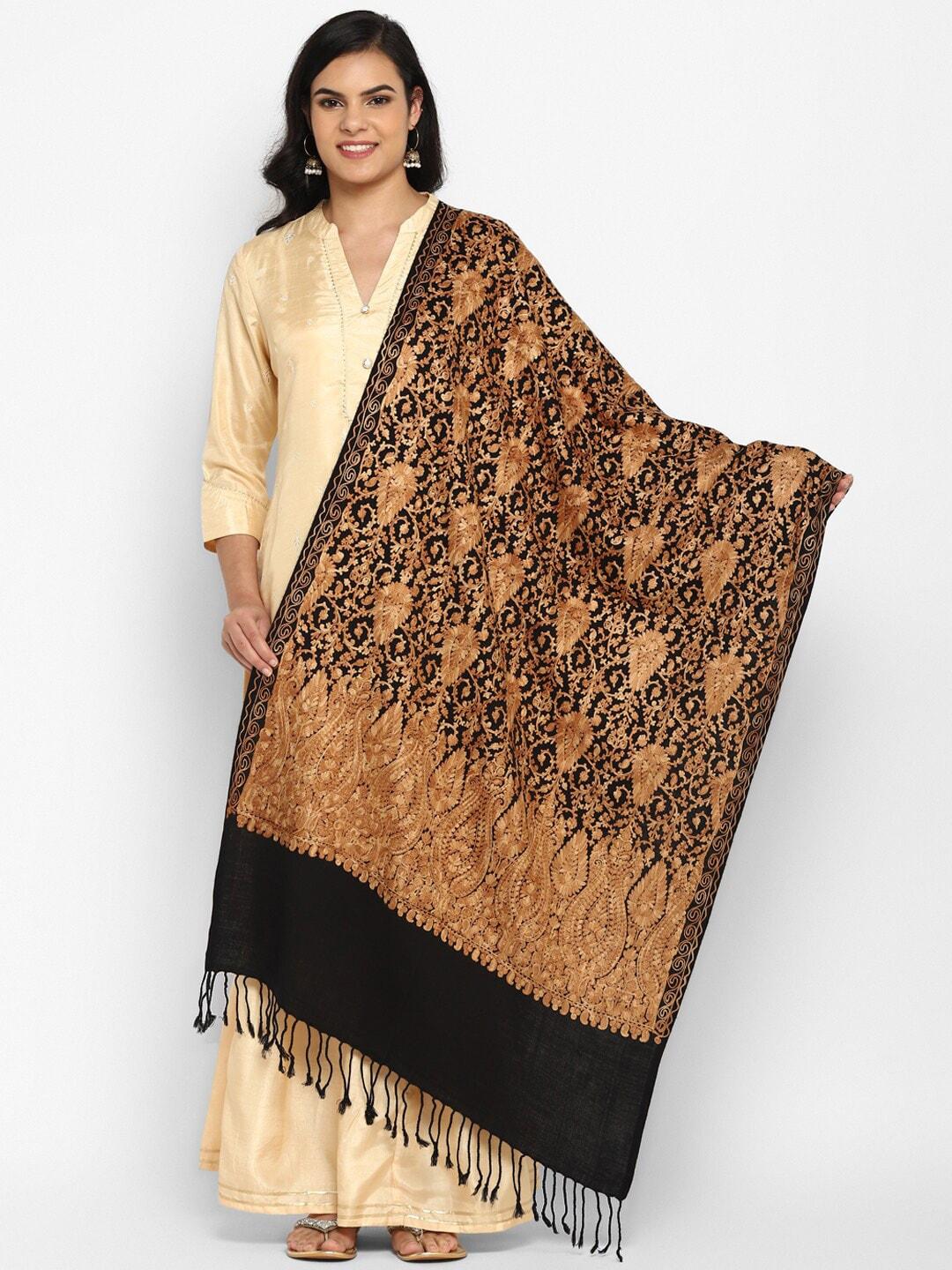Zamour Women Black & Gold-Toned Embroidered Stole