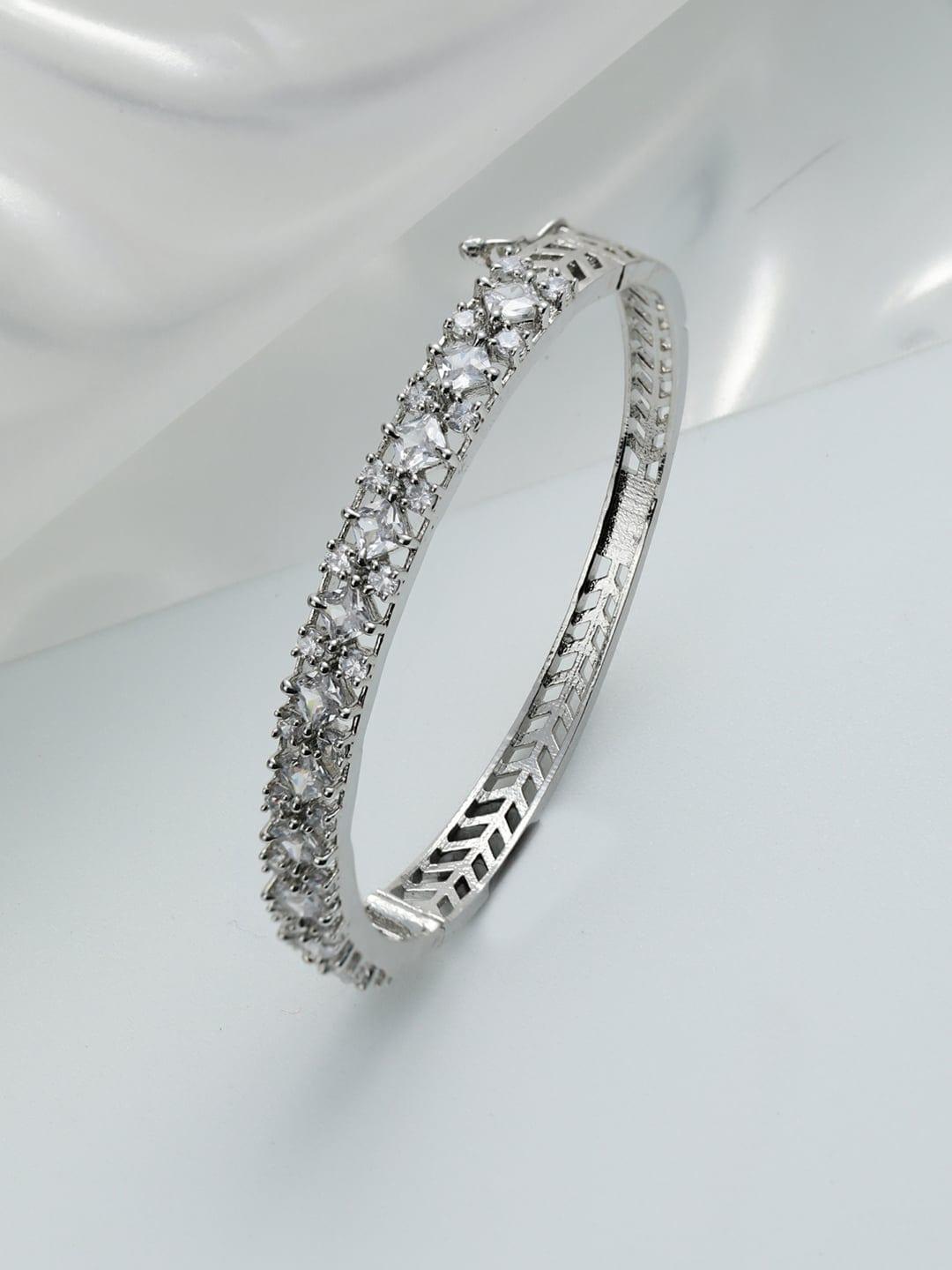 Jazz and Sizzle Women Silver-Plated White Brass American Diamond Bangle-Style Bracelet