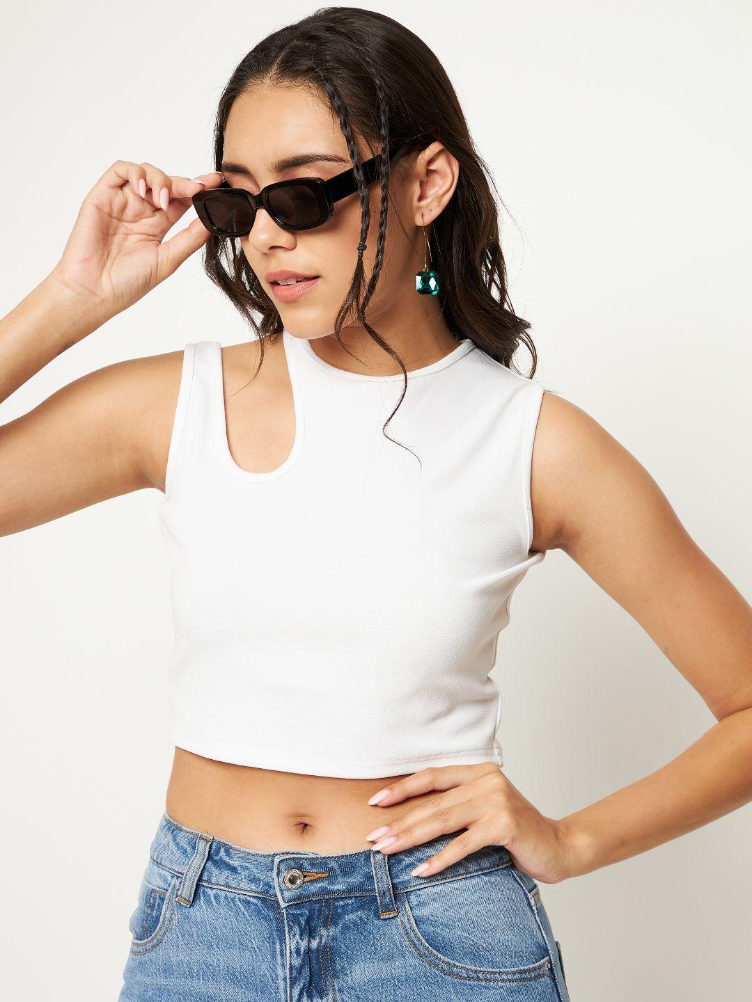 uptownie-lite-women-stretchable-high-neck--cut-out-crop-top