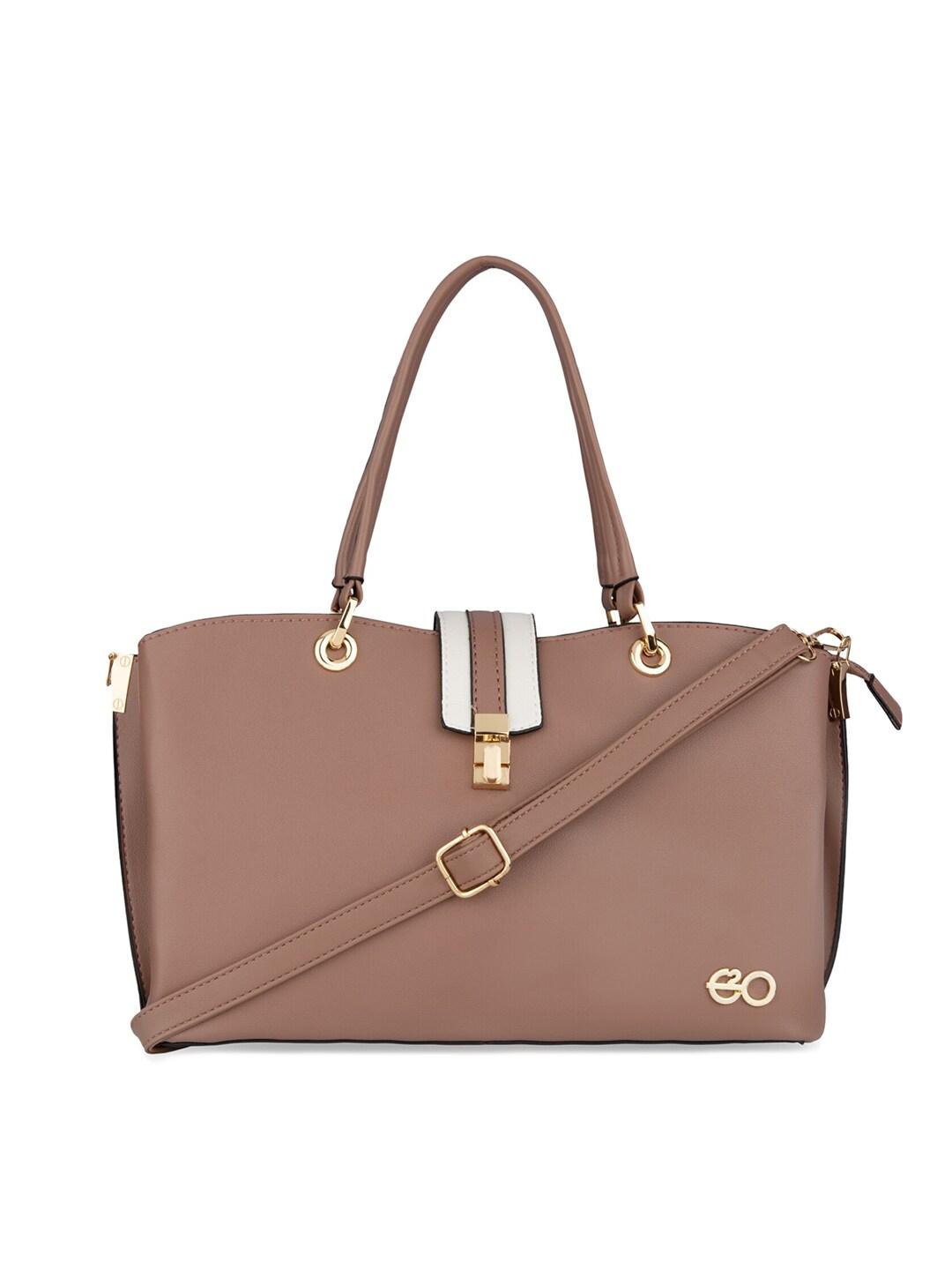 E2O Brown Solid PU Structured Handheld Bag