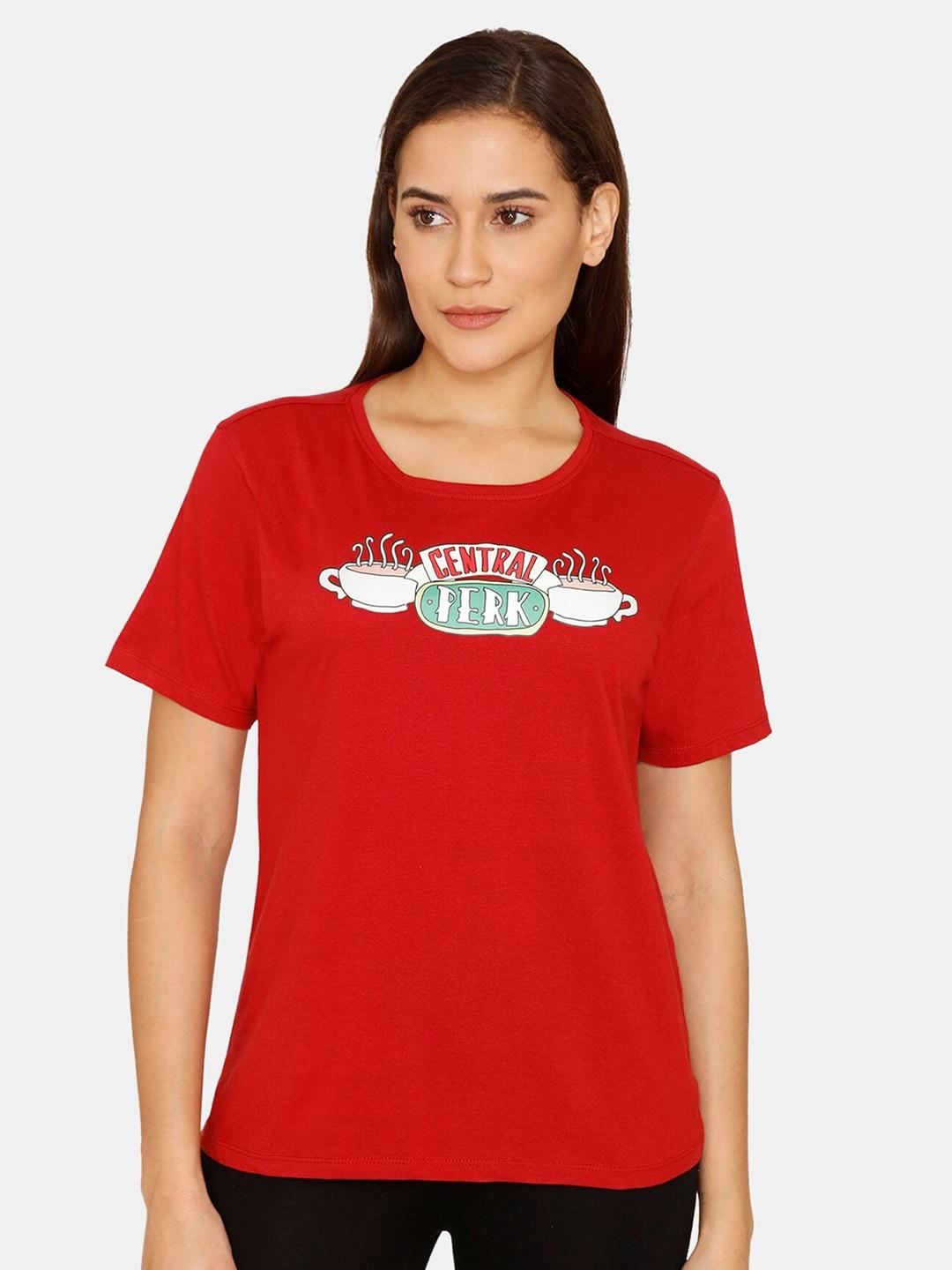 zivame-women-red-printed-pure-cotton-slim-fit-t-shirt