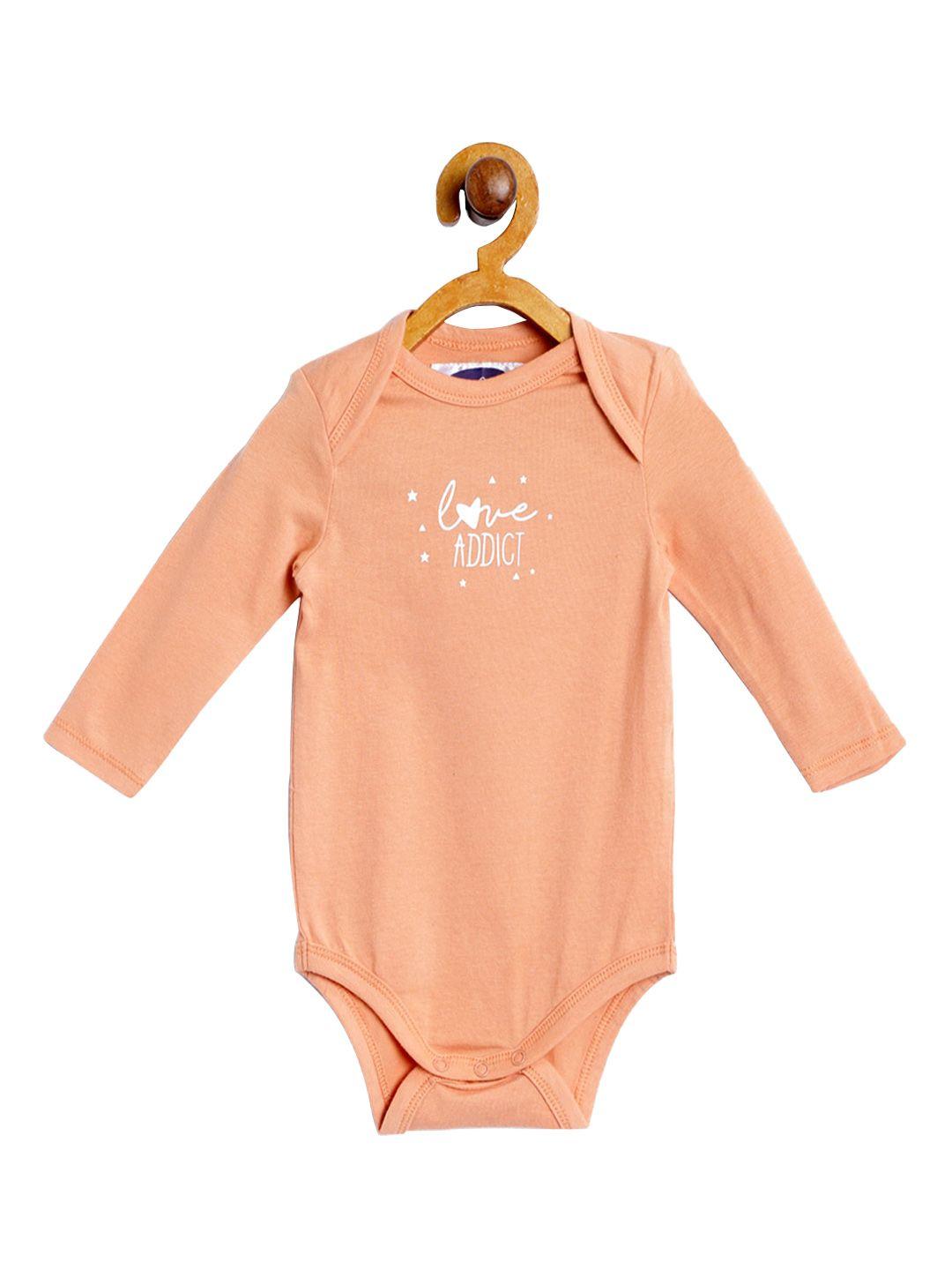 Eimoie Infants Girls Peach Colored Printed Pure Cotton Rompers