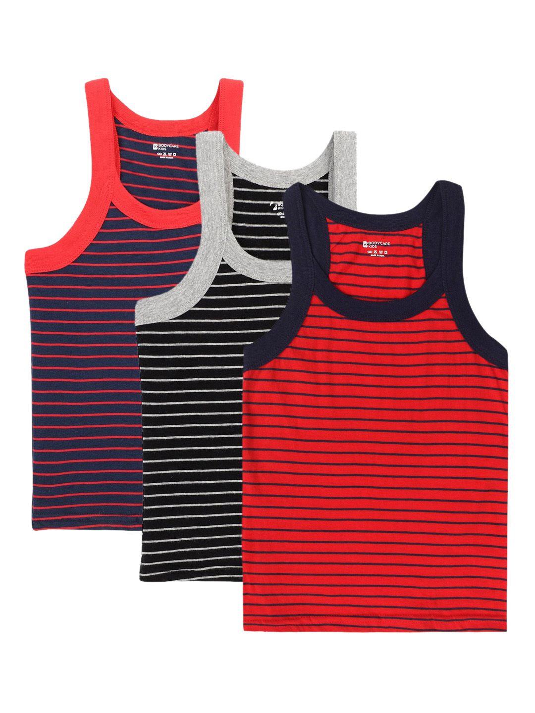 Bodycare Kids Boys Black, Navy blue and Red Pack Of 3  Innerwear Vests