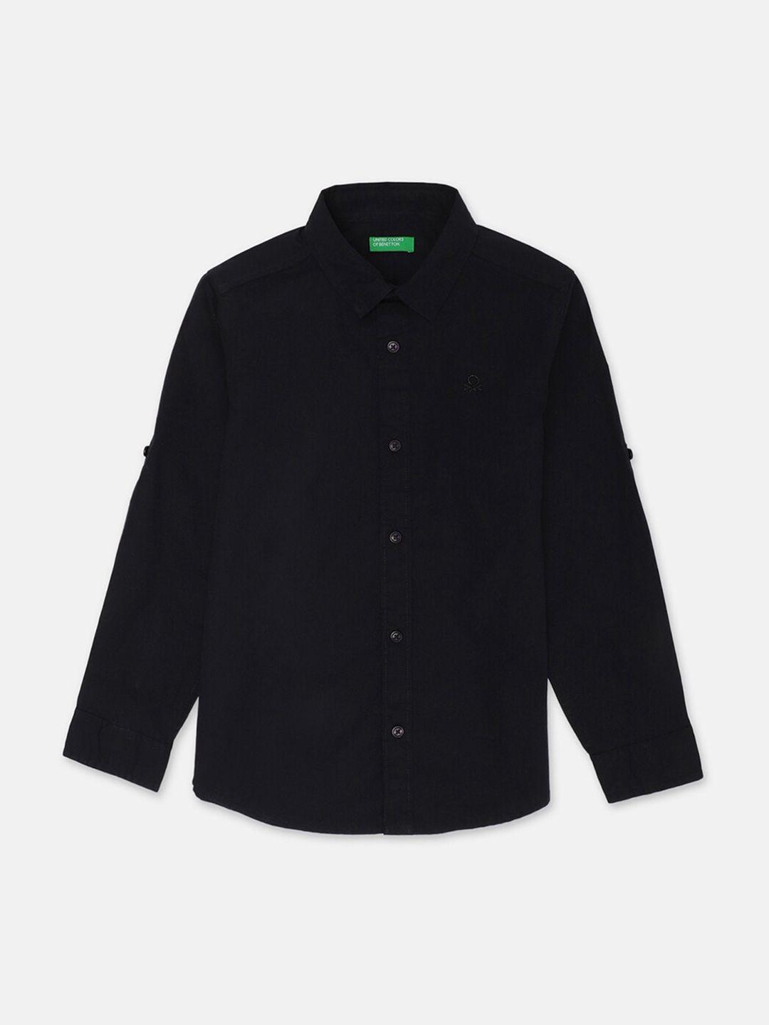 United Colors of Benetton Boys Black Solid Casual Shirt