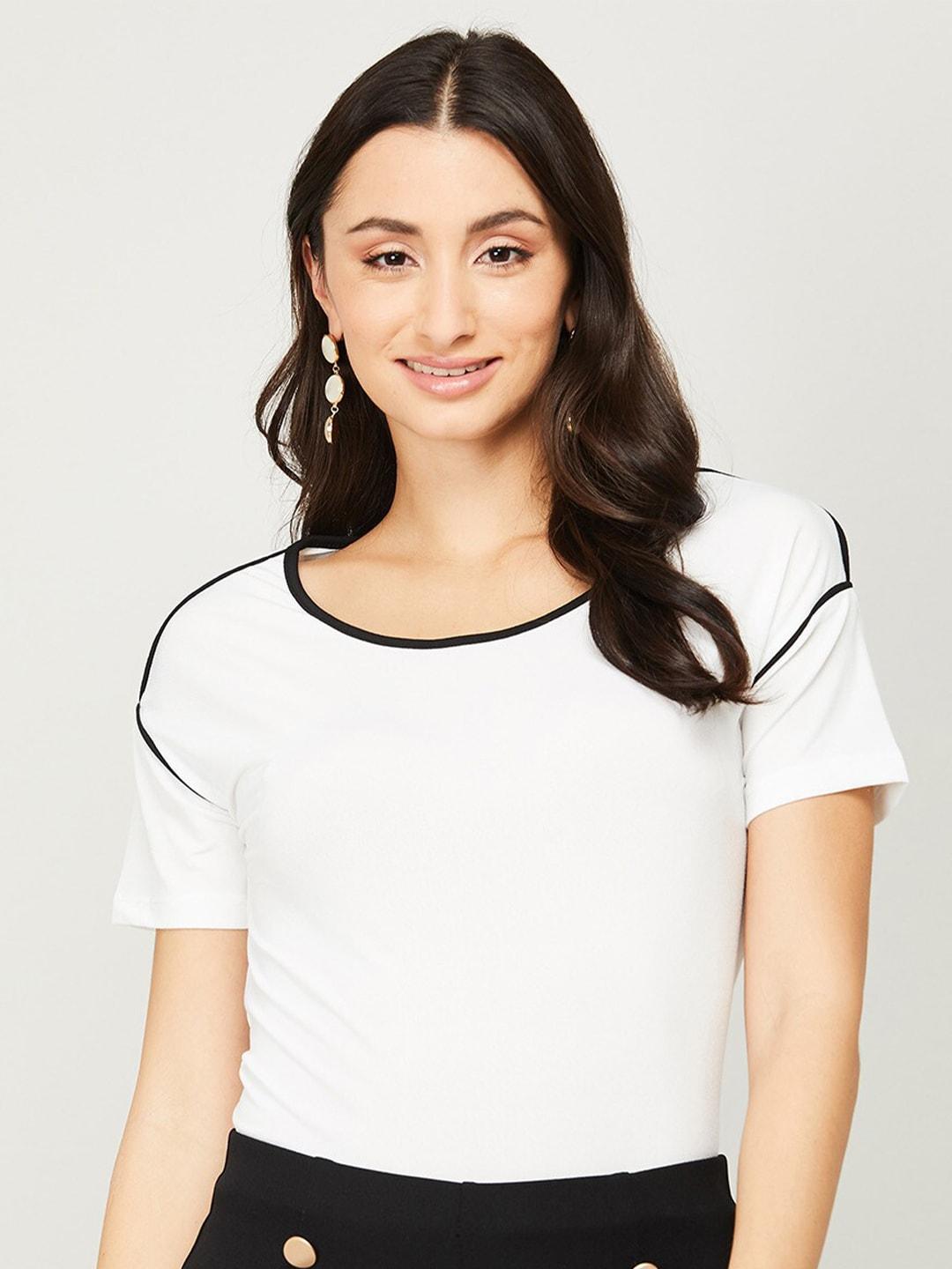 CODE by Lifestyle White & Black Contrast Trim Polyester Top