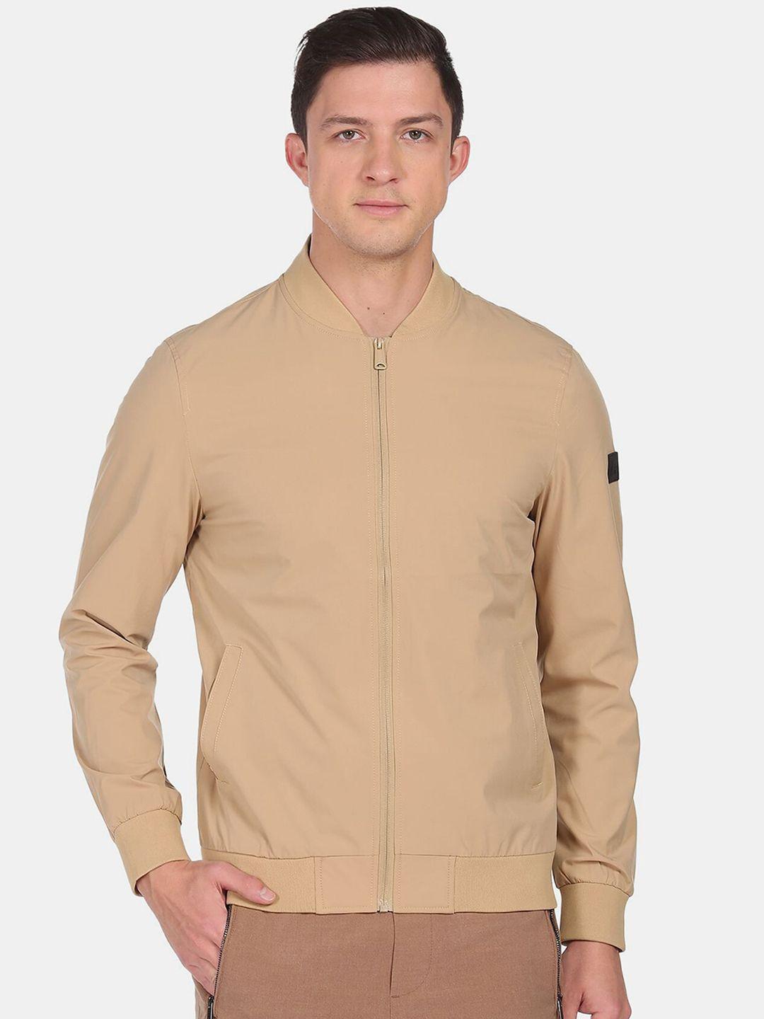 Arrow Sport Men Beige Bomber with Embroidered Jacket