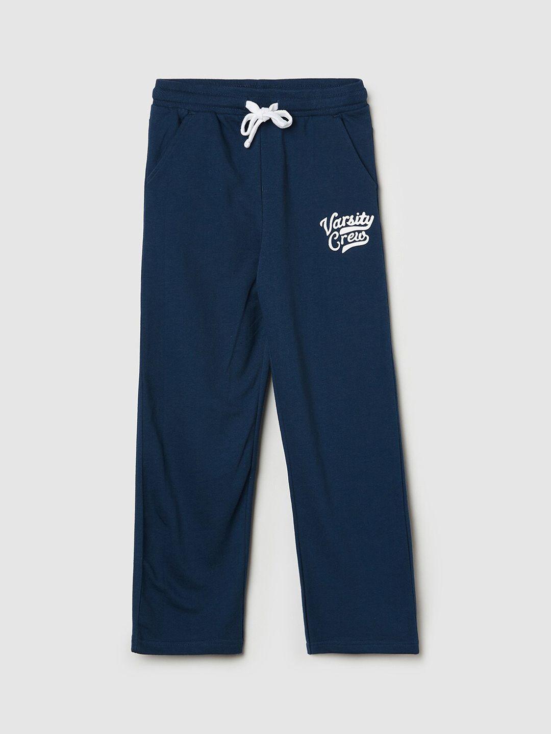 max Boys Navy Blue Solid Pure Cotton Track Pants