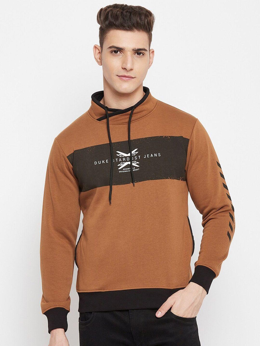 duke-men-brown-printed-hooded-fleece-sweatshirt