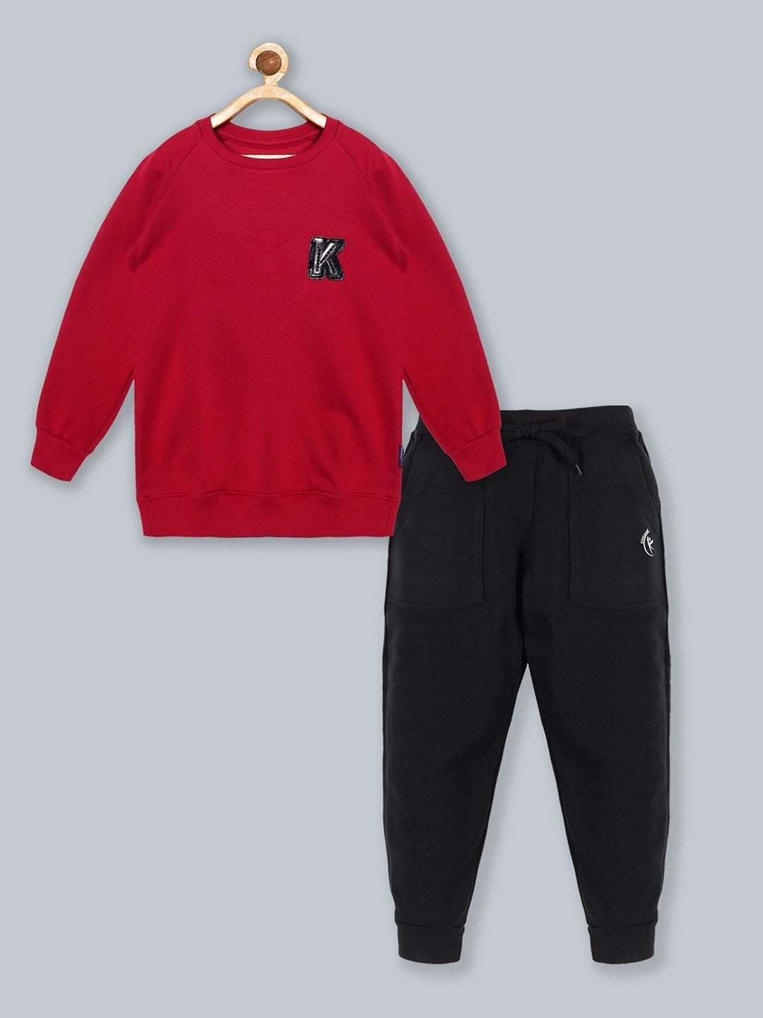 KiddoPanti Boys Red & Black Pure Cotton T-shirt