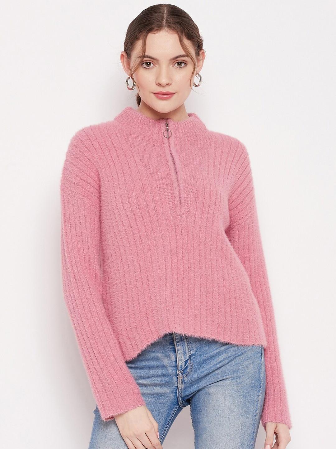 madame-women-pink-striped--sweater