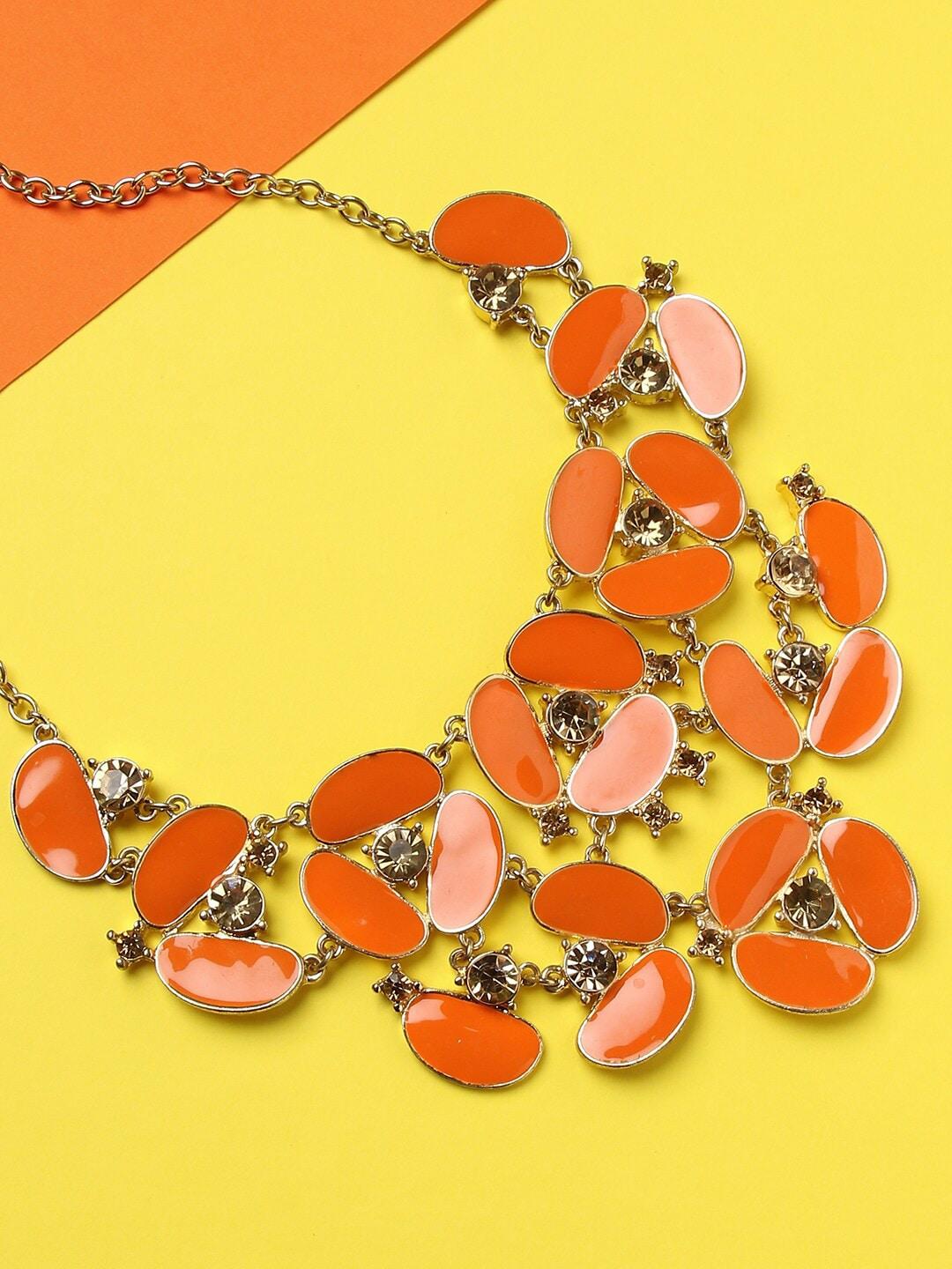 SOHI Gold-Toned & Orange Gold-Plated Designer Stone Necklace