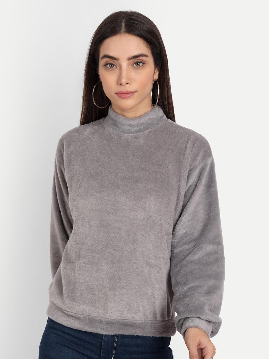 color-capital-women's-grey-solid-fur-top