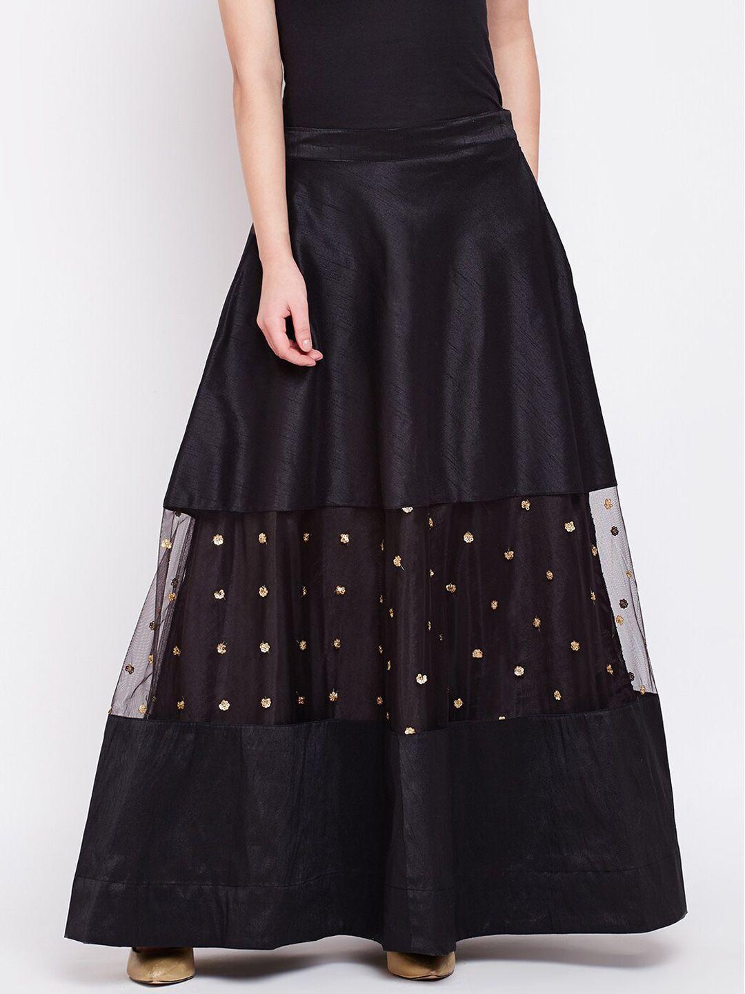 studio rasa Women Black Embellished Maxi Skirt