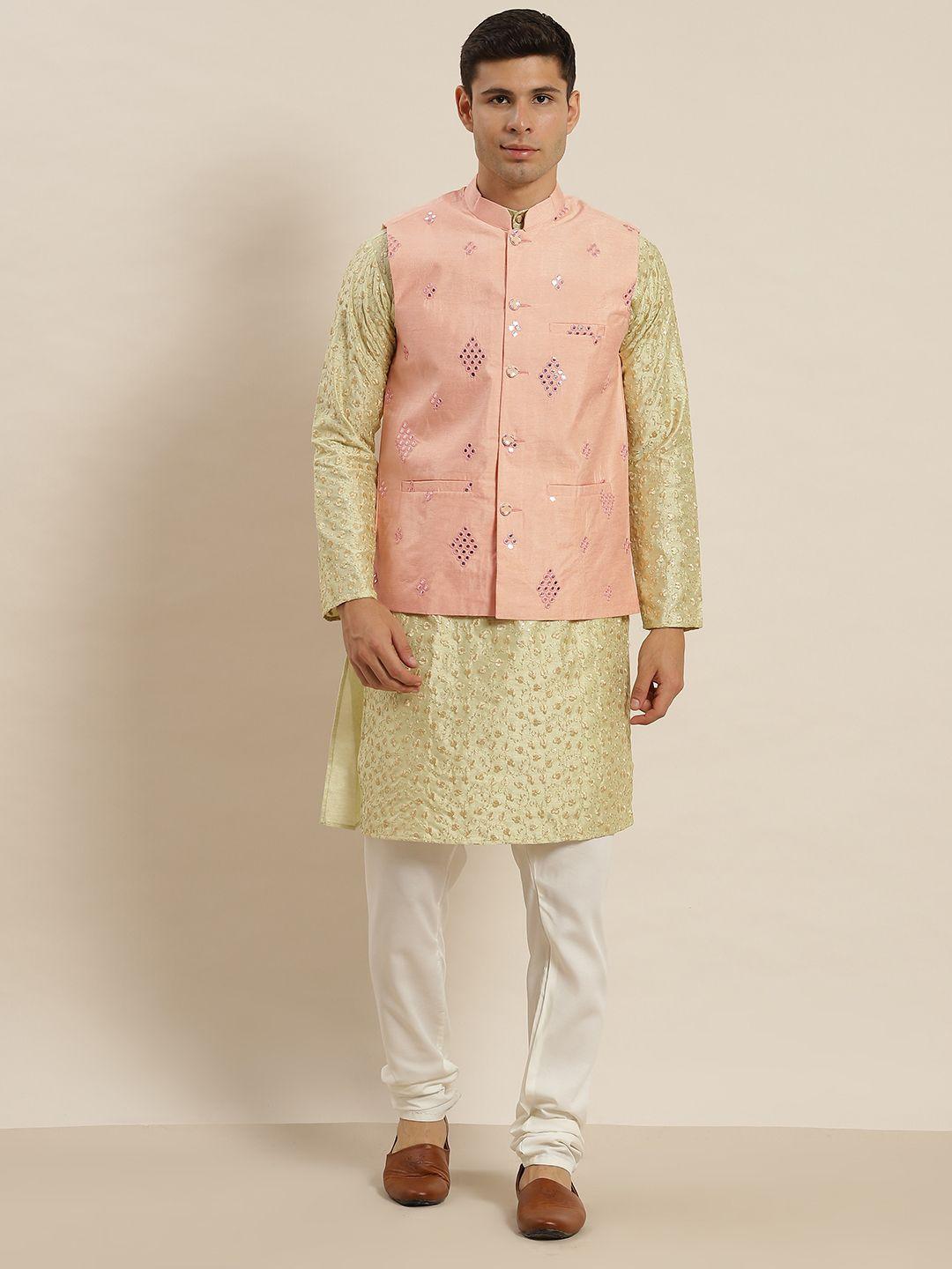 sojanya-men-green-ethnic-motifs-embroidered-kurta-with-churidar-&-nehru-jacket