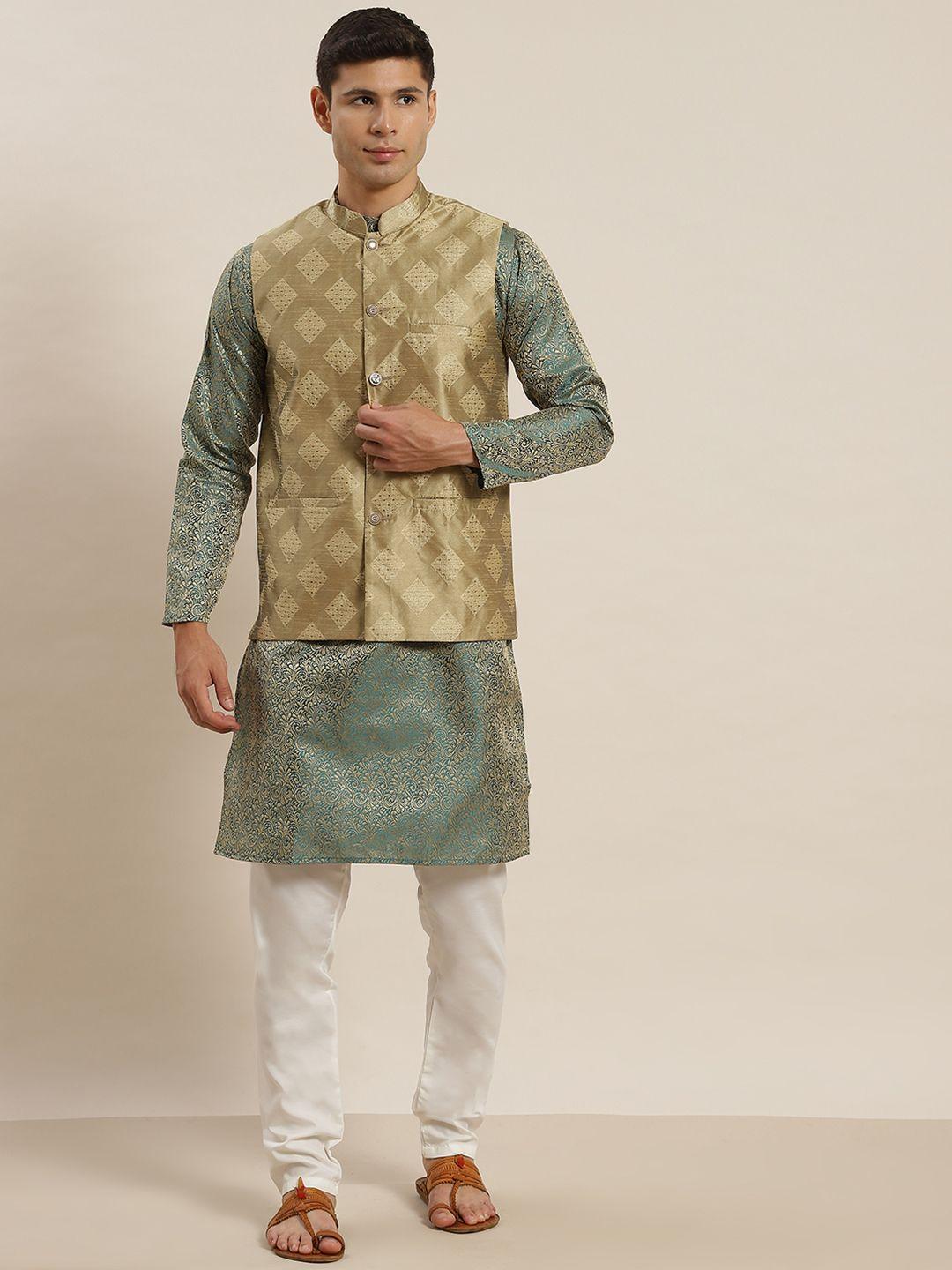 sojanya-men-green-ethnic-motifs-kurta-with-churidar-&-nehru-jacket