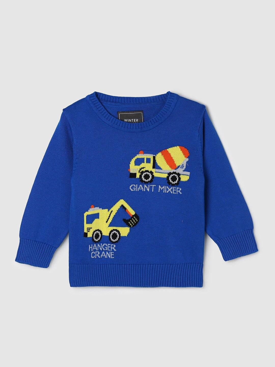 max Boys Blue & Yellow Printed Graphic Long Sleeves  Pullover