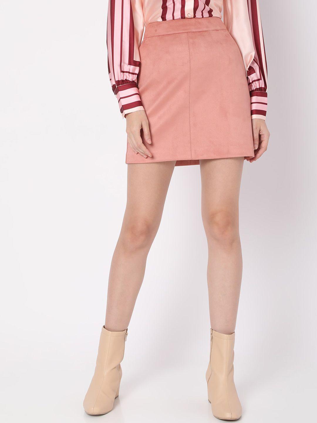 Vero Moda Women Pink Solid Above Knee Length Penil Skirts
