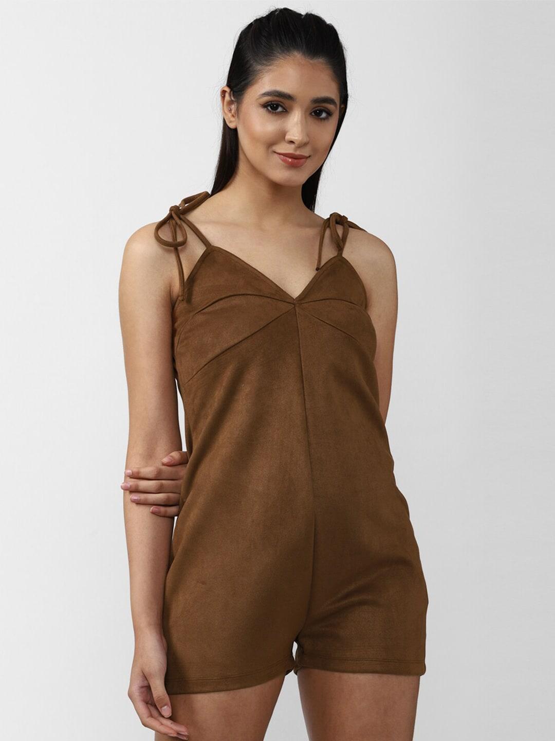 forever-21-women-brown-solid-shoulder-strap-playsuit