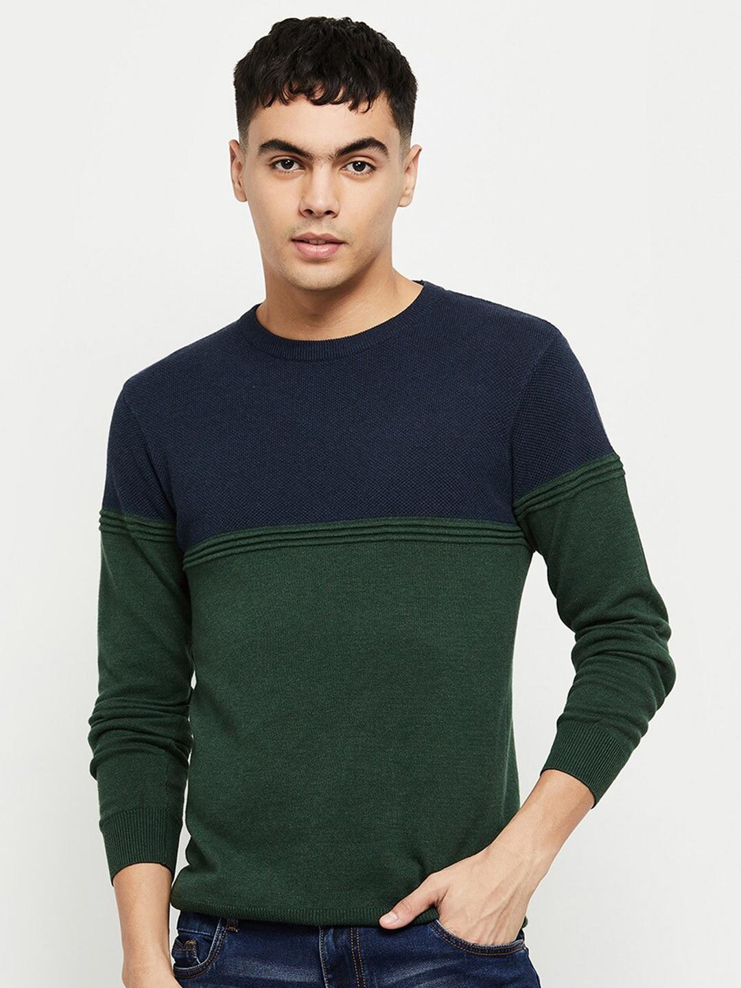 max-men-blue-colourblocked-cotton-sweatshirt