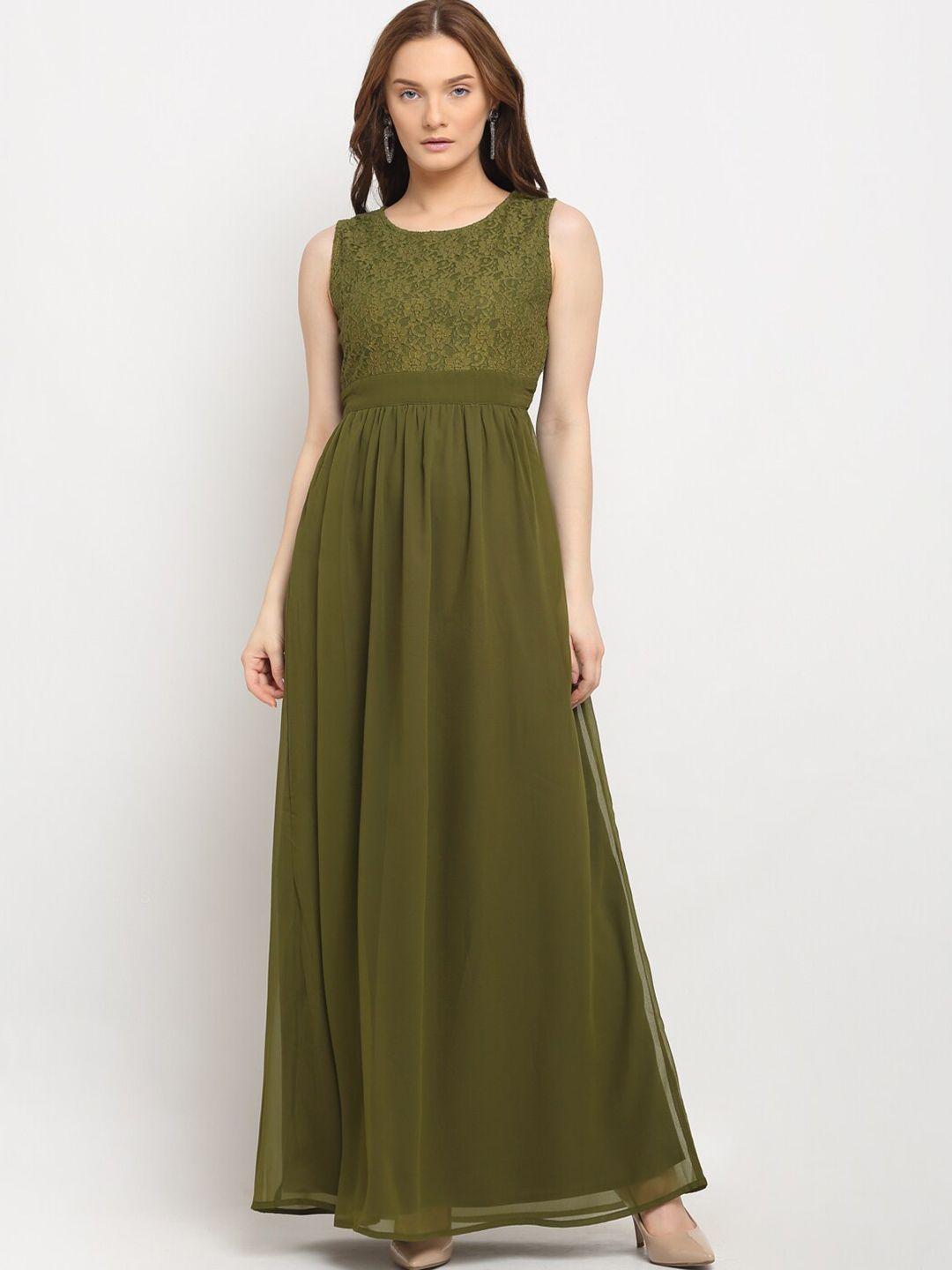 la-zoire-women-olive-green-solid-lace-yoke-design-georgette-maxi-dress