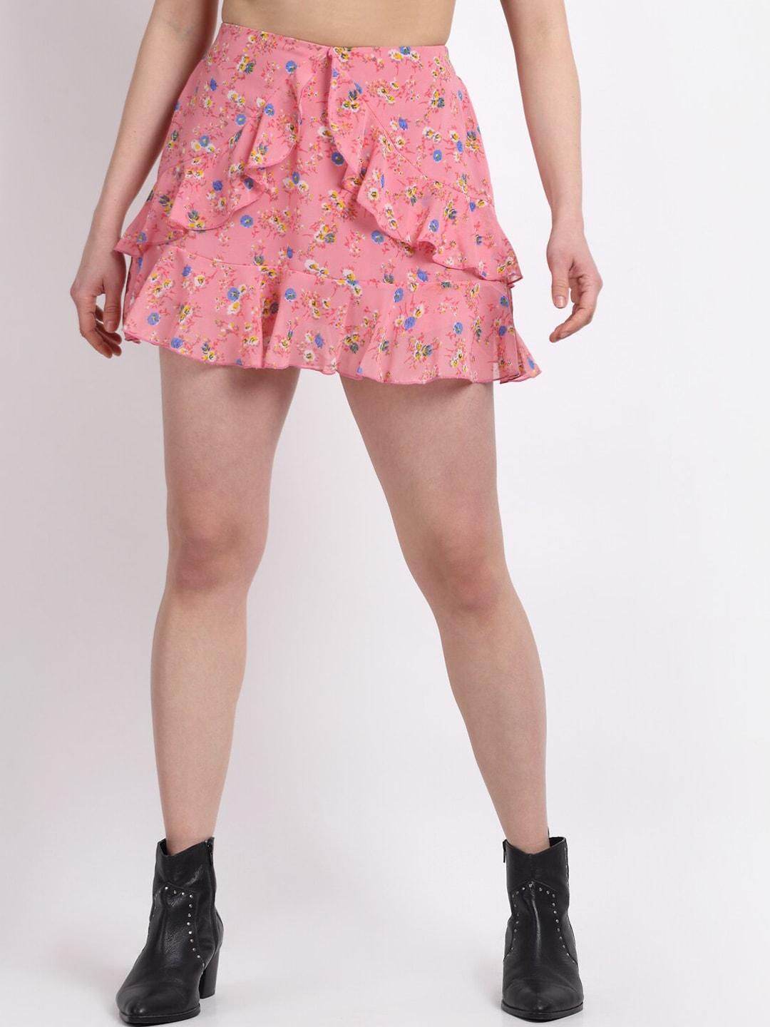la-zoire-women-pink-printed-skirt-with-frill