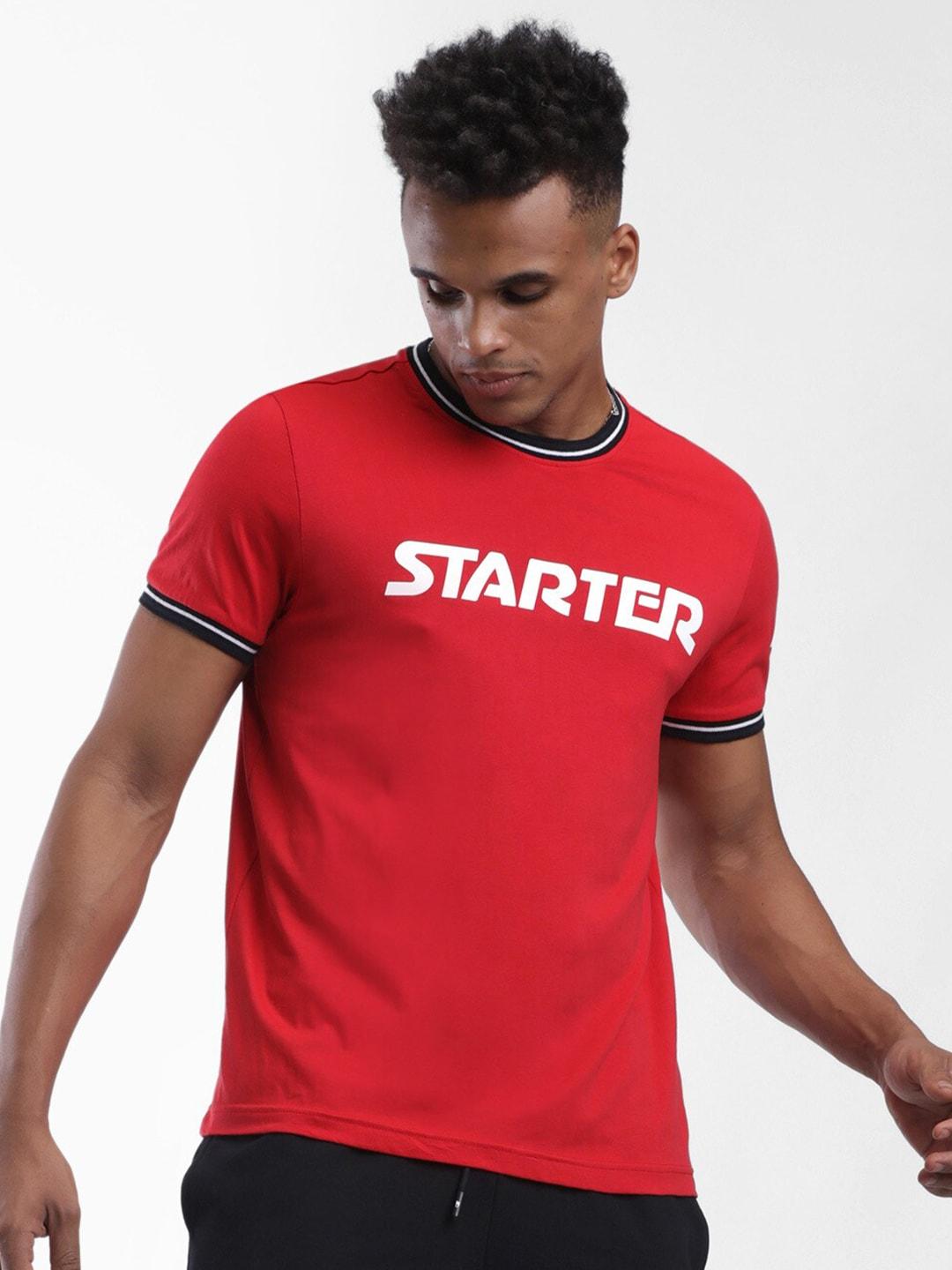 STARTER Men Red Typography Applique T-shirt