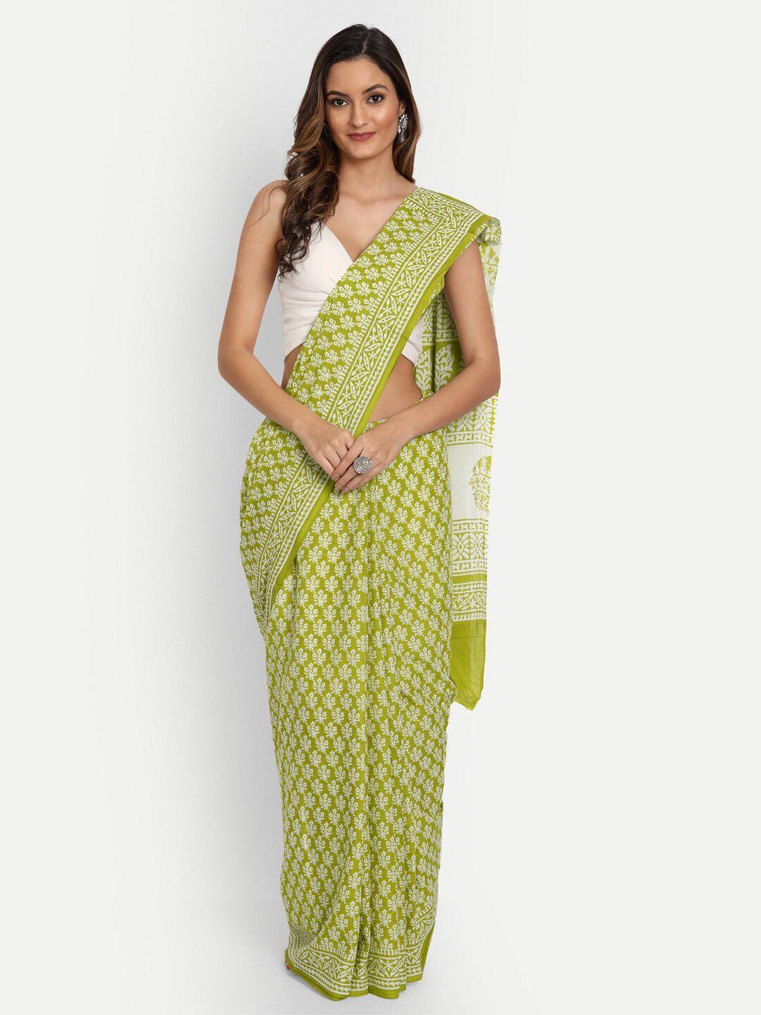 buta-buti-lime-green-&-white-ethnic-motifs-pure-cotton-saree