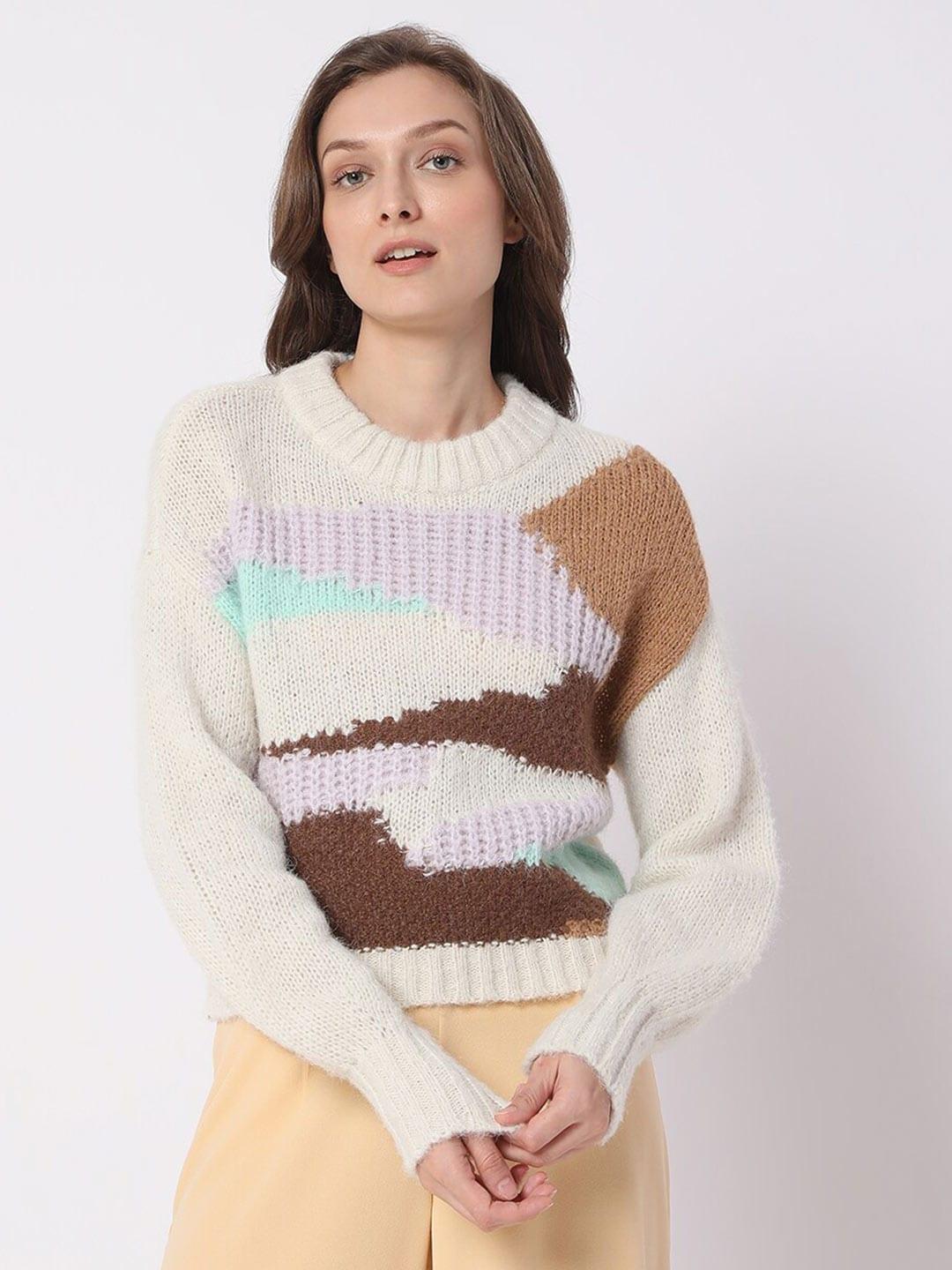 vero-moda-women-off-white-&-brown-colourblocked-pullover