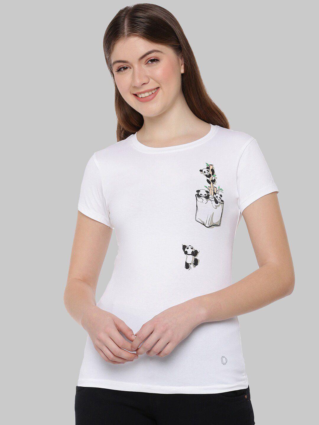 Dollar Missy Women Off White Printed Anti Odour Slim Fit T-shirt
