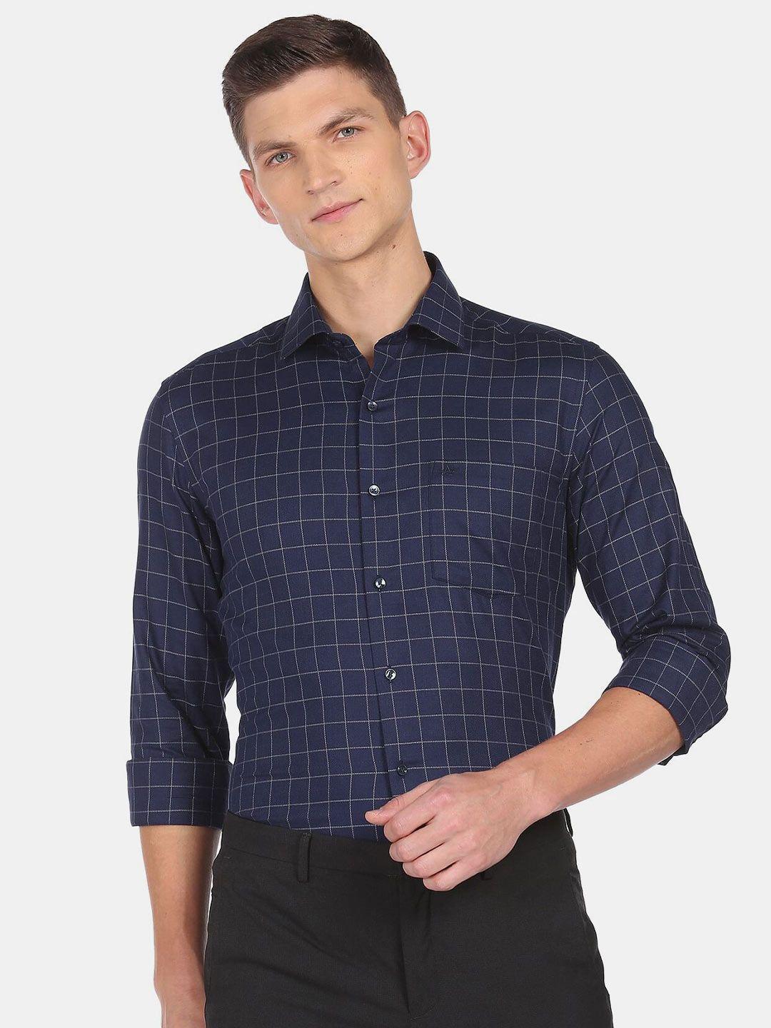 arrow-men-blue-slim-fit-grid-tattersall-checked-cotton-casual-shirt