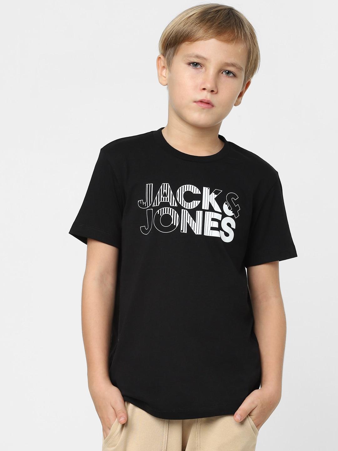 Jack & Jones Junior Boys Black Typography Printed Slim Fit T-shirt