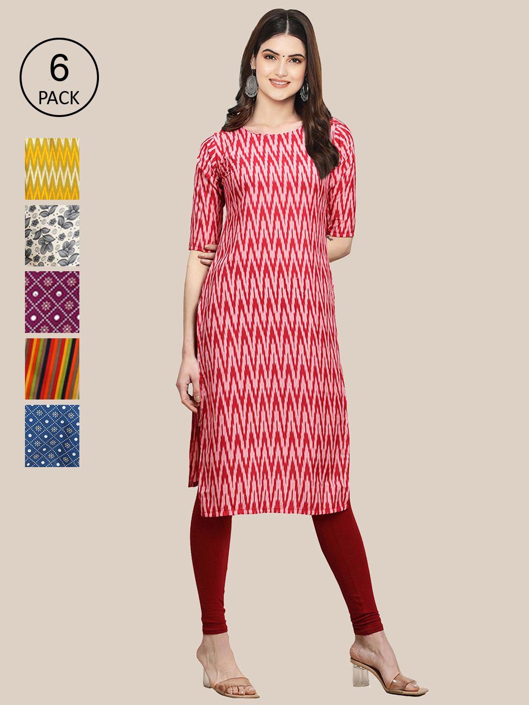 1-stop-fashion-women--white-and-red-summer-sheers-crepe-kurta-[pack-of-6]