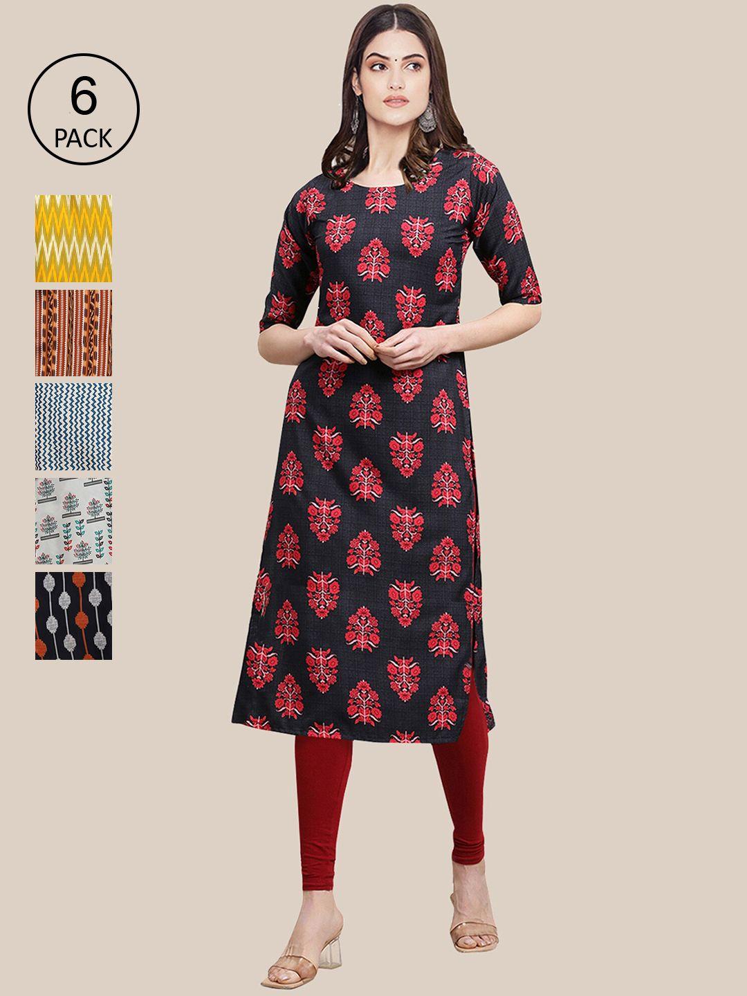1 Stop Fashion Women Pack Of 6  Multicoloured Geometric Printed Crepe Kurta