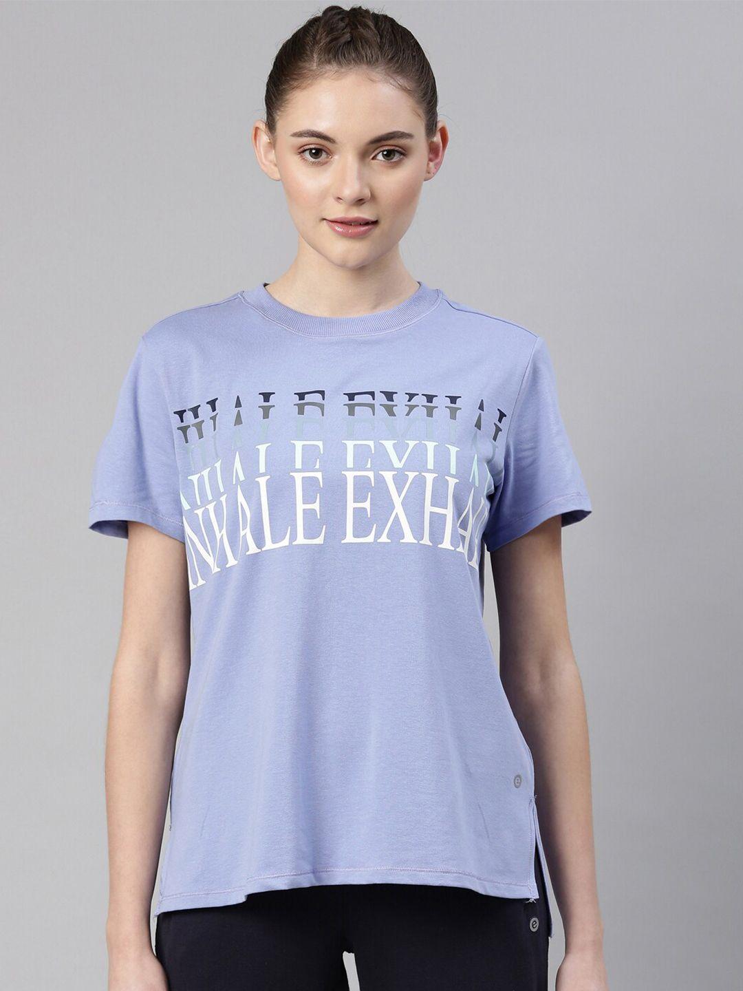Enamor Women Blue Typography Printed Antimicrobial T-shirt