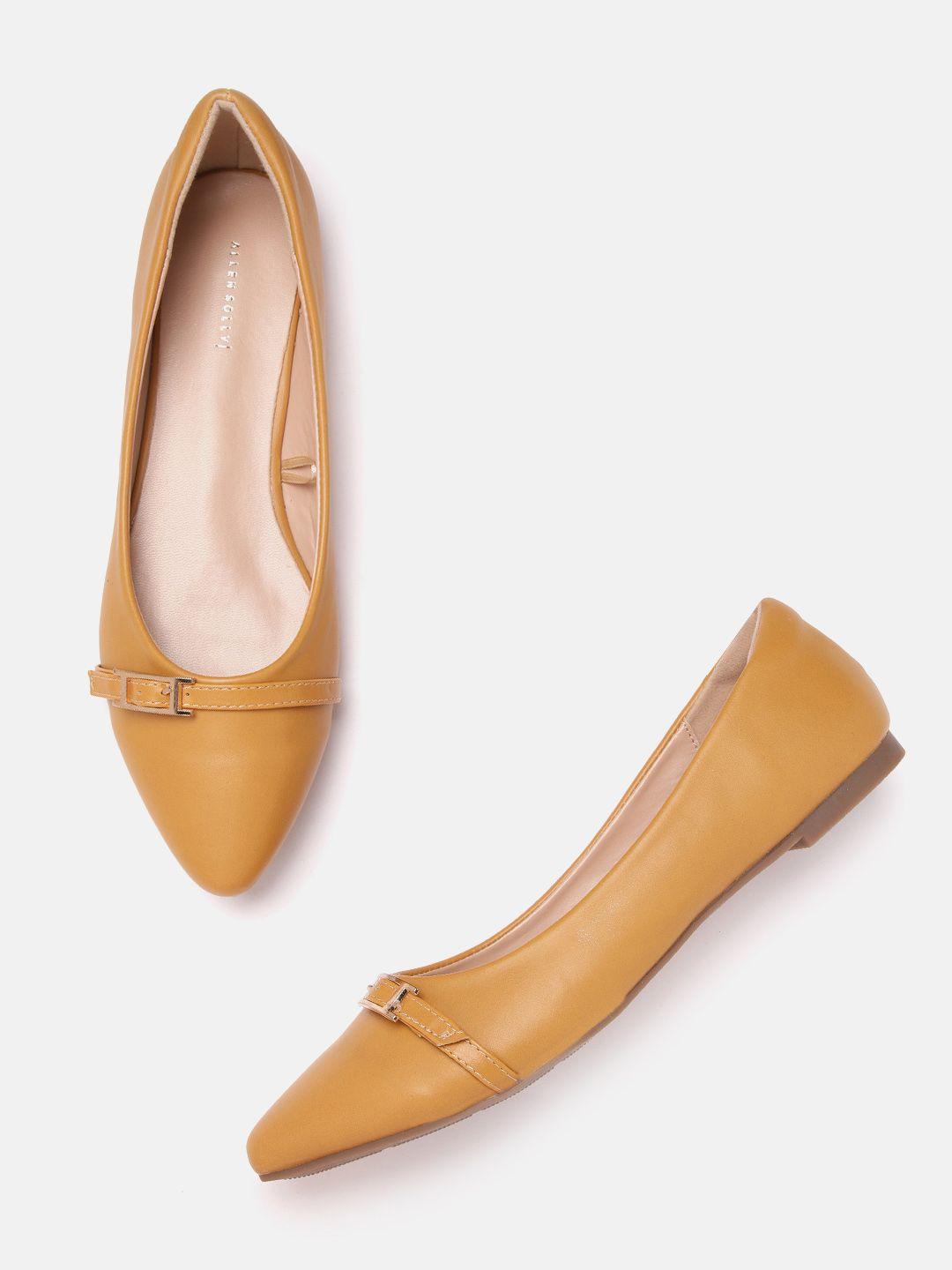 allen-solly-women-mustard-yellow-solid-pointed-toe-ballerinas-with-buckles