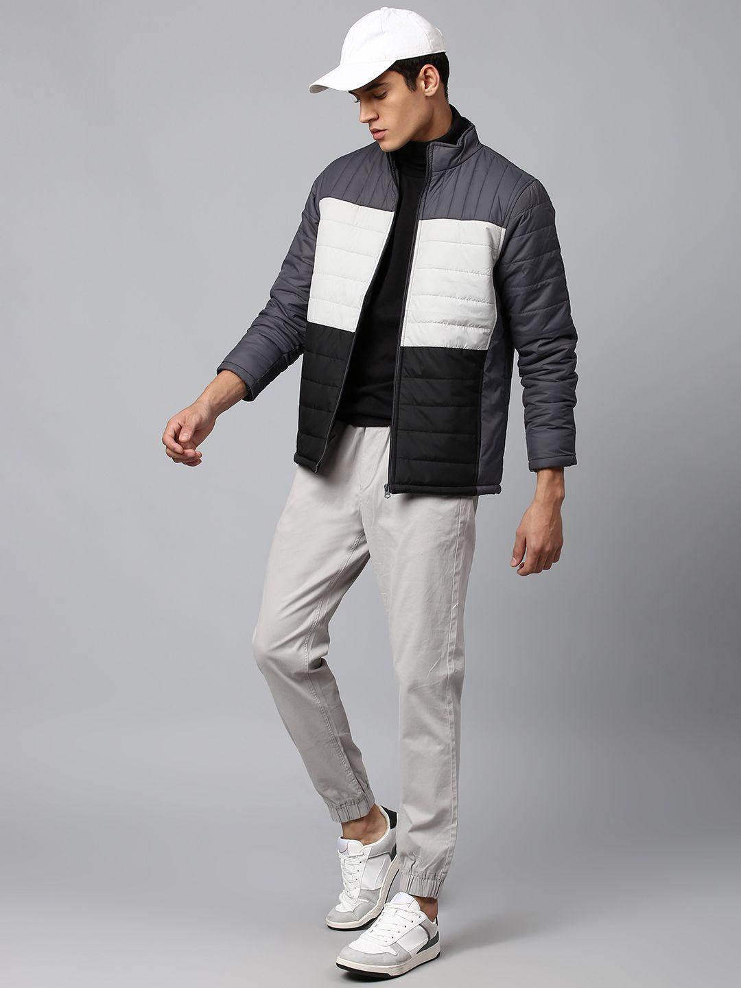Dennis Lingo Men Grey White Colourblocked Insulator Outdoor Puffer Jacket