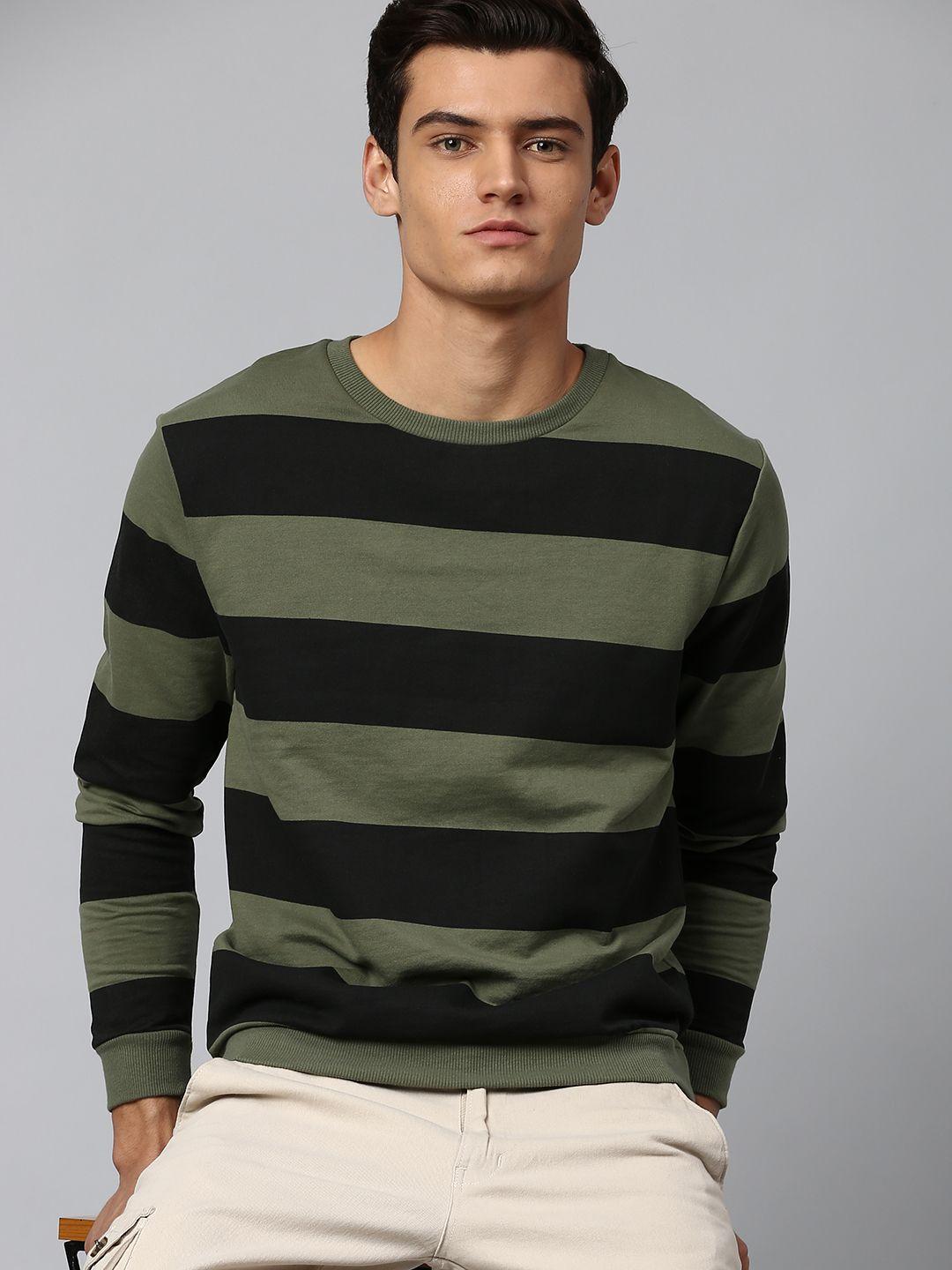 dennis-lingo-men-olive-green-and-black-striped-sweatshirt