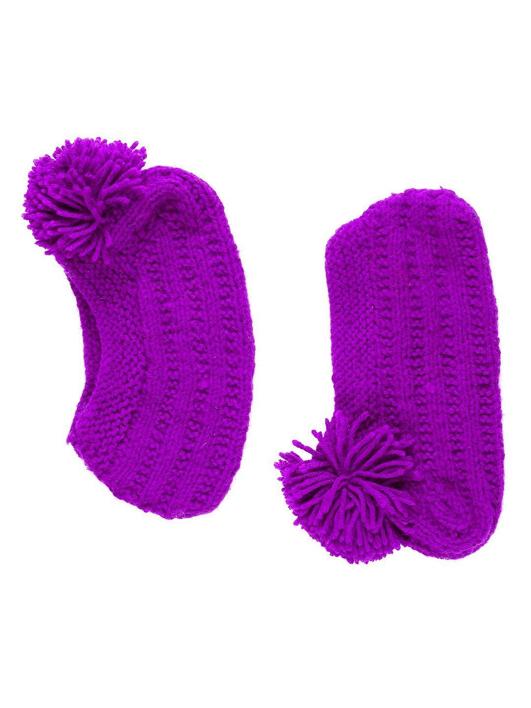Bharatasya Girls Purple Pom-Pom Knited Footie Socks