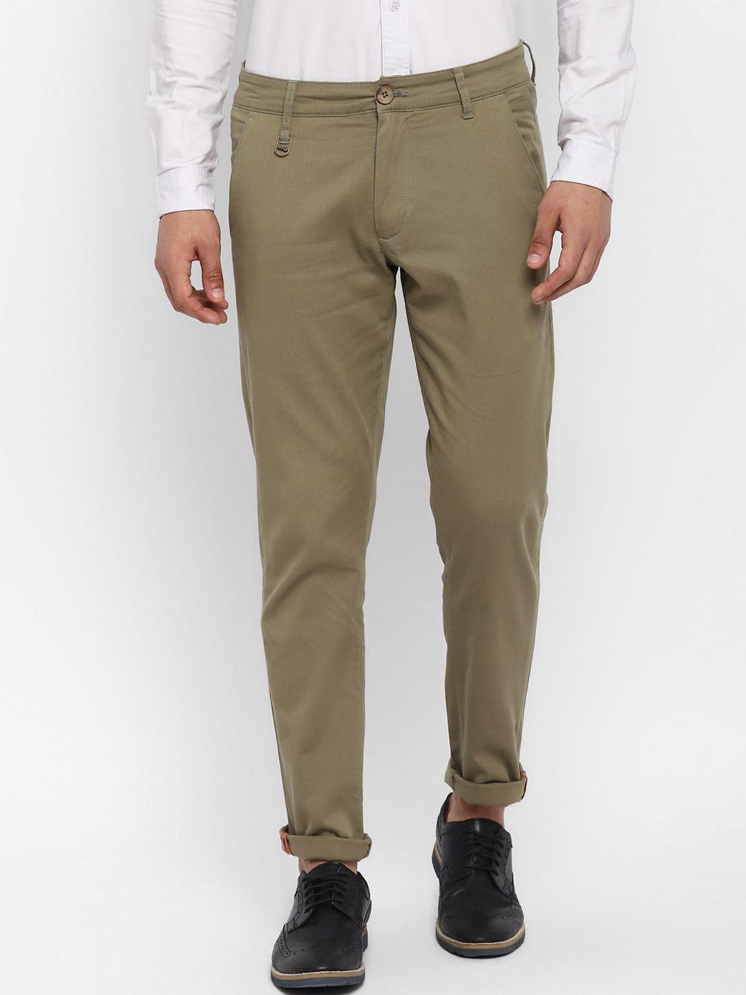 Red Chief Men Olive Green Solid Slim Fit Trousers