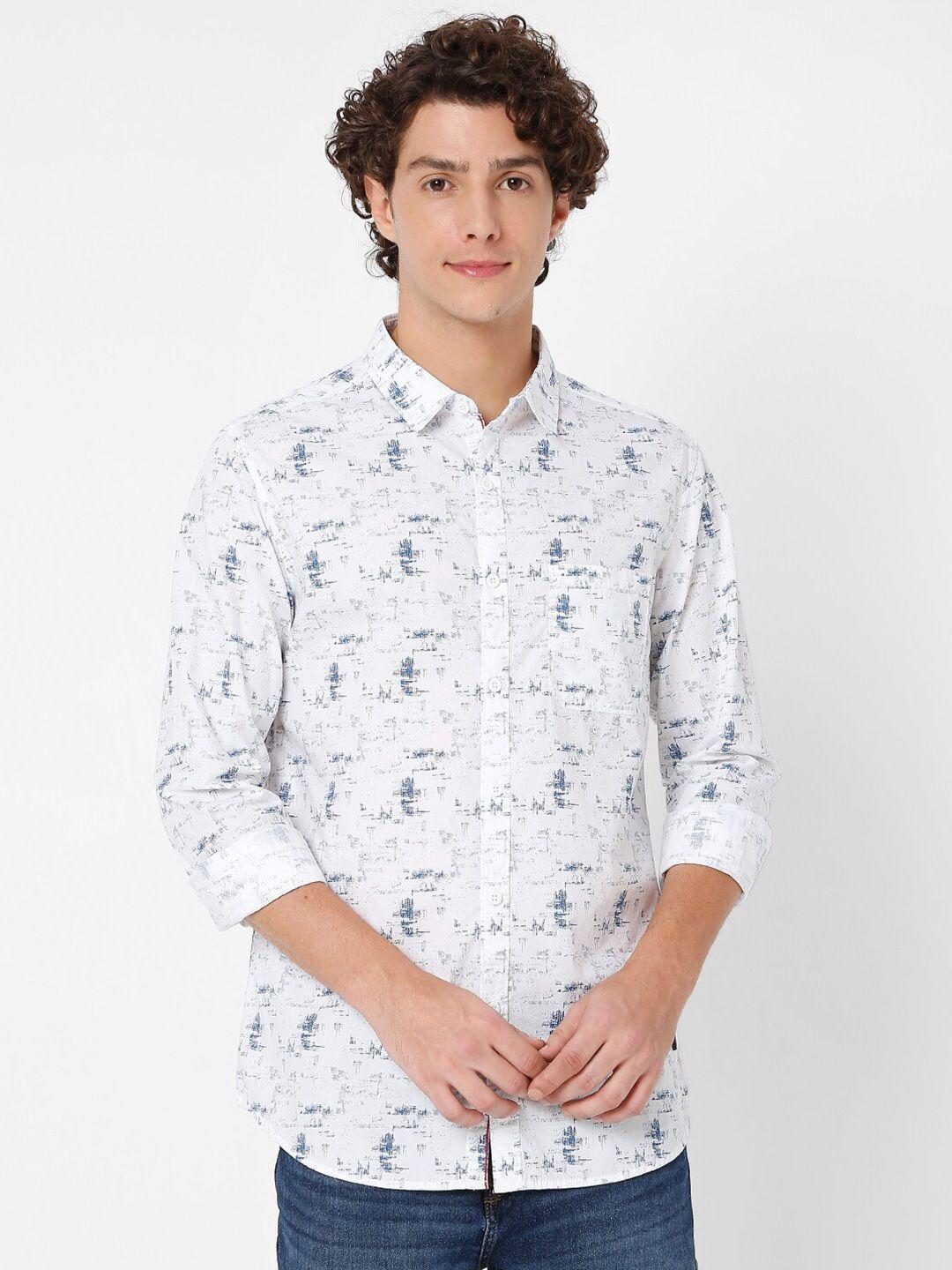 spykar-men-white-slim-fit-printed-cotton-casual-shirt