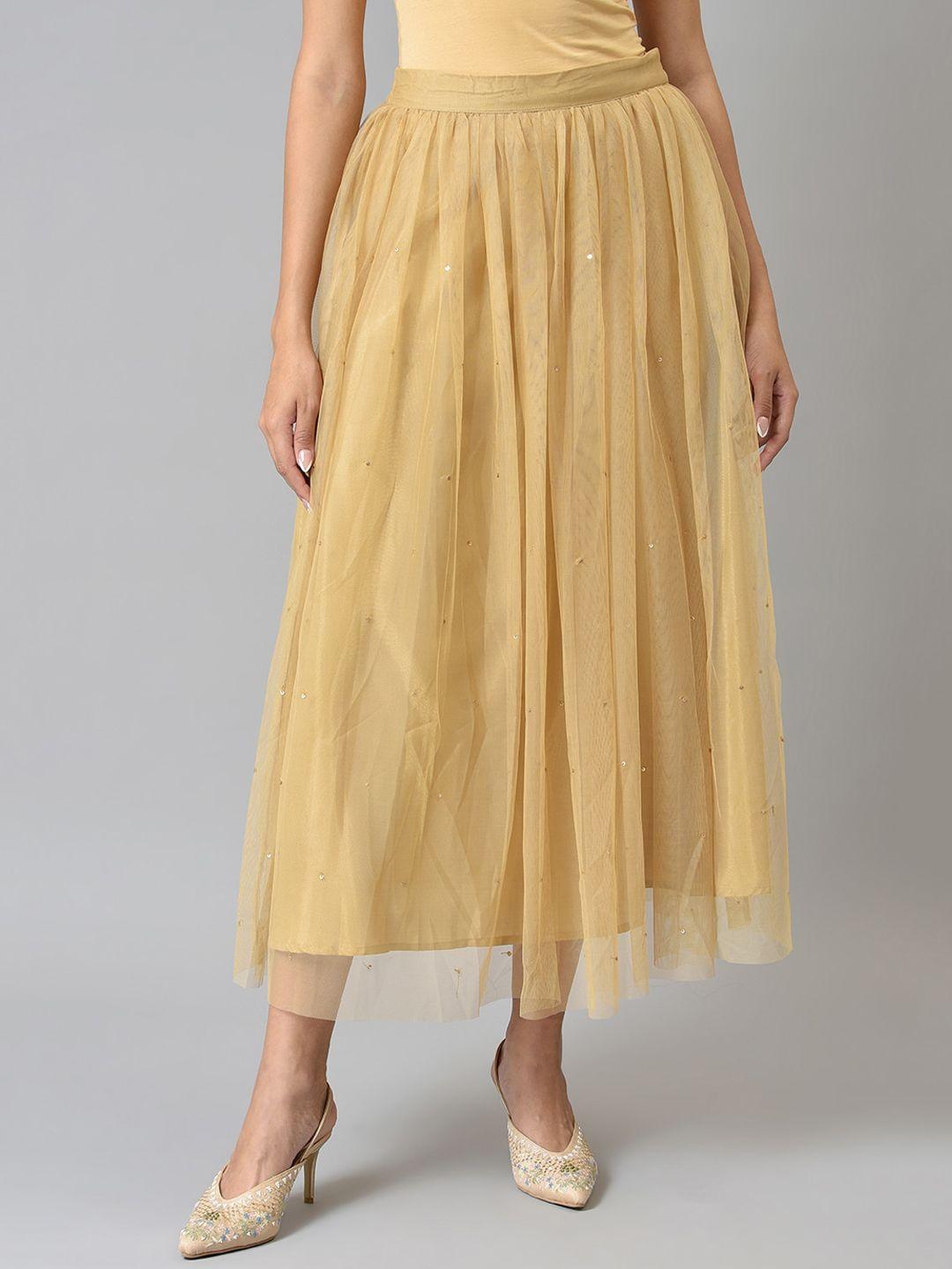 W Women Gold Sequined Midi Skirt