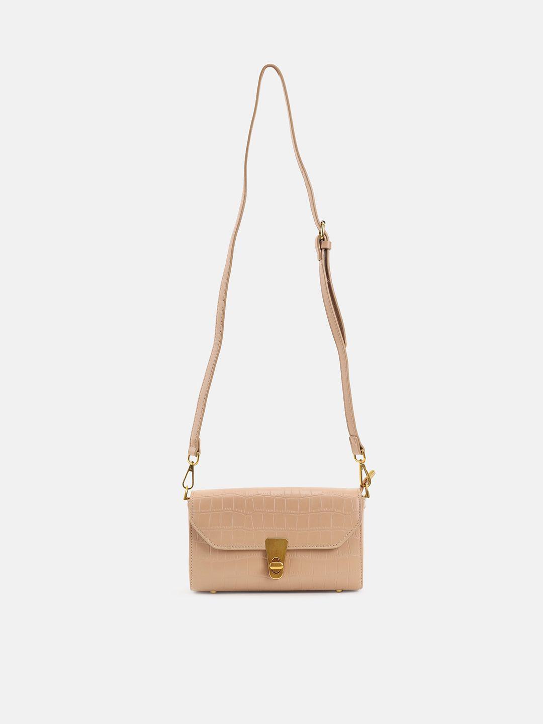 kazo-women-pink-textured-pu-structured-sling-bag