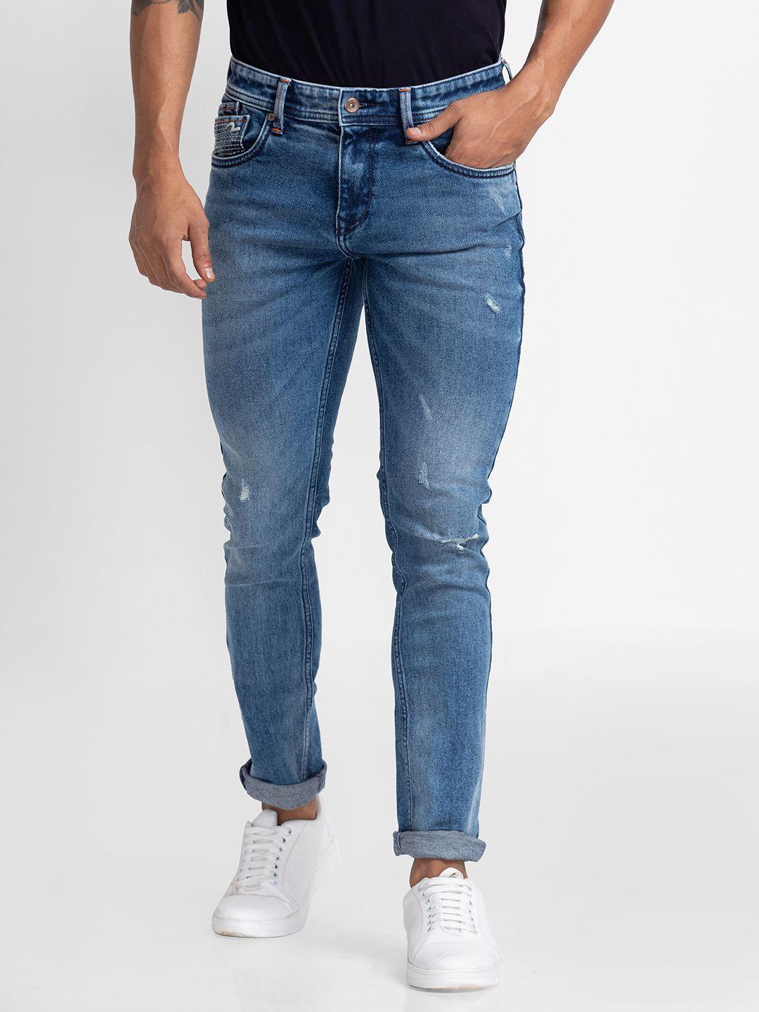 SPYKAR Men Slim Fit Low-Rise Low Distress Light Fade Stretchable Jeans