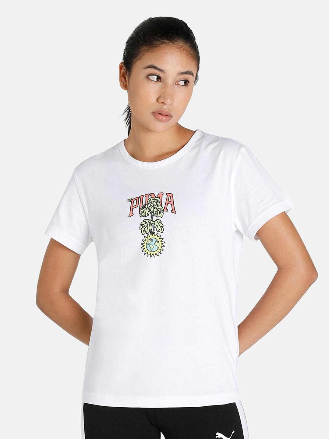 Puma Women White Downtown Relaxed Graphic T-shirt