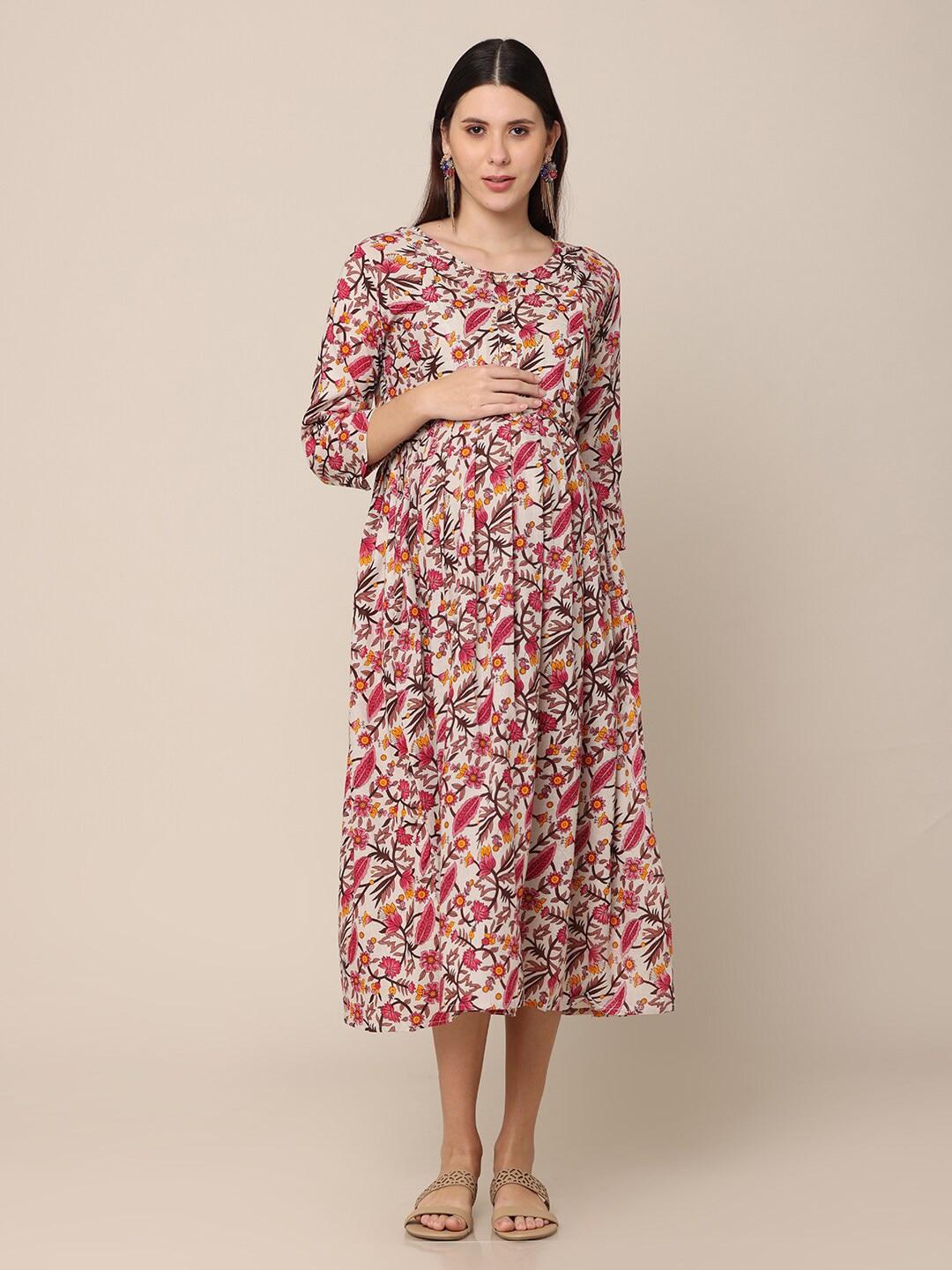 nayra-beige-&-red-floral-maternity-a-line-midi-dress